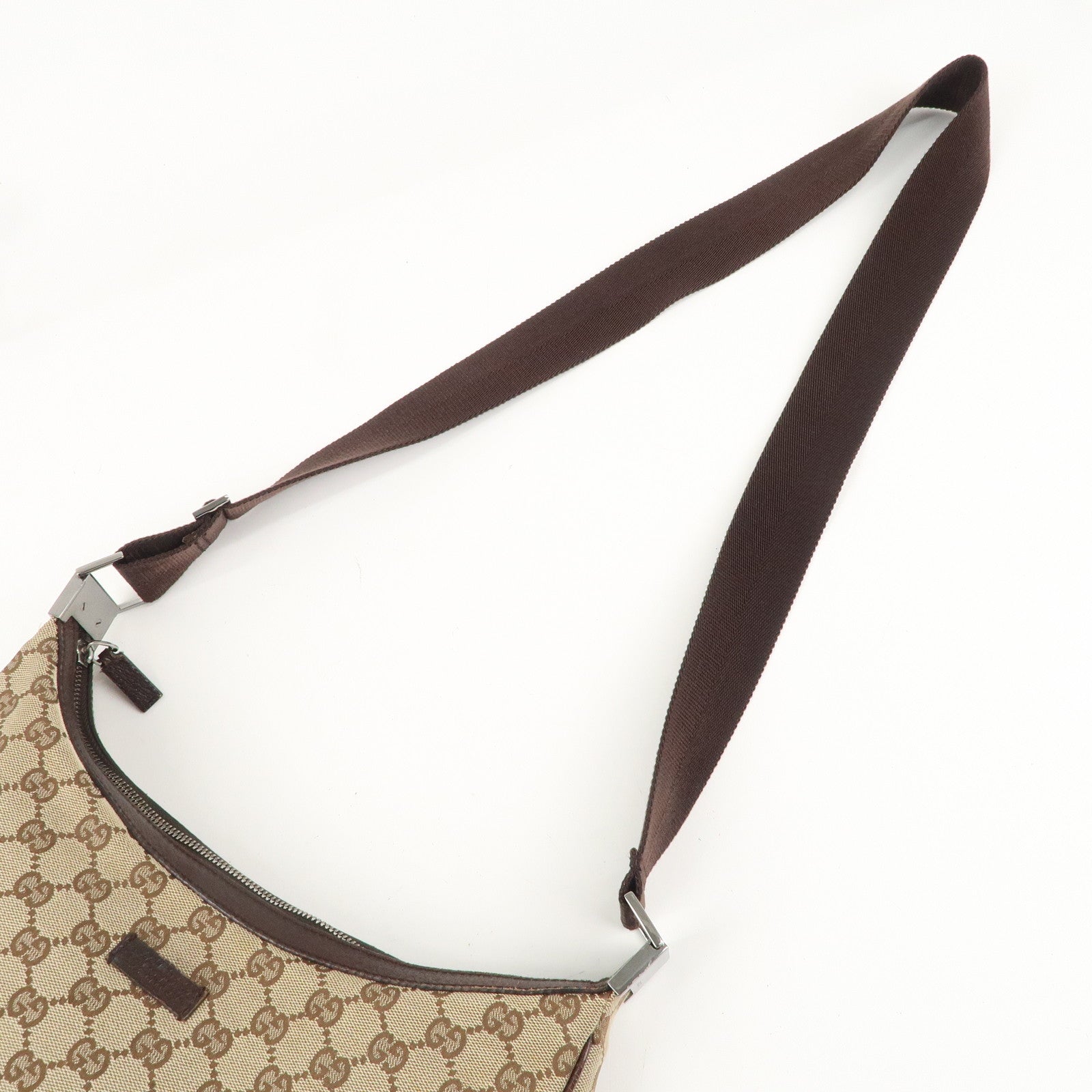 GUCCI GG Canvas Leather Shoulder Bag Beige Brown 122790