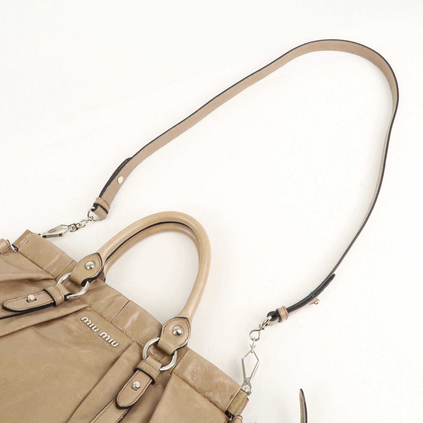 MIU MIU Leather 2Way Shoulder Bag Hand Bag Beige RT0383