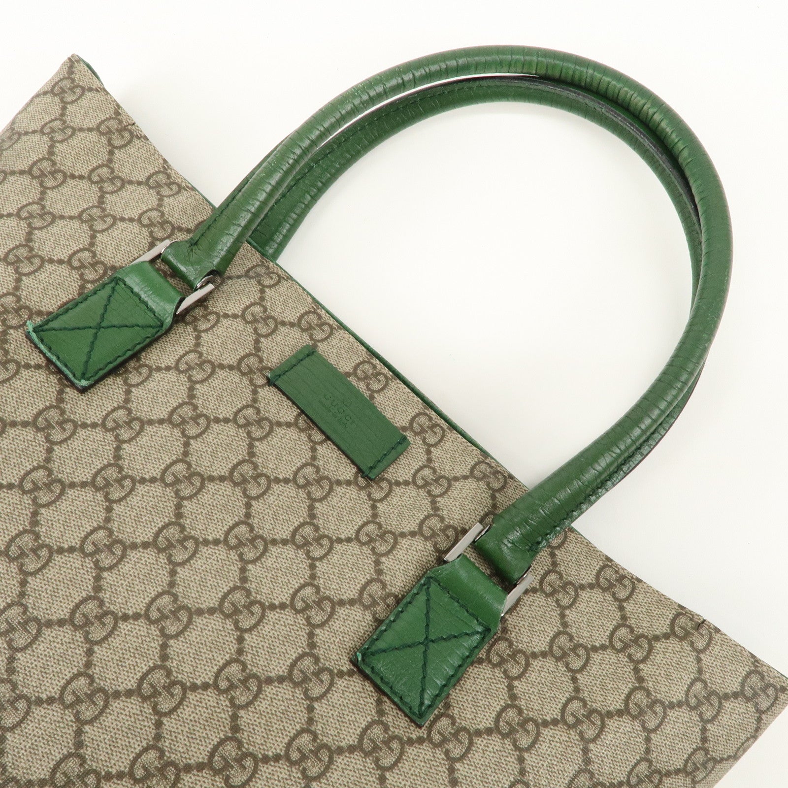 GUCCI GG Supreme Leather Tote Bag Beige Green 131220