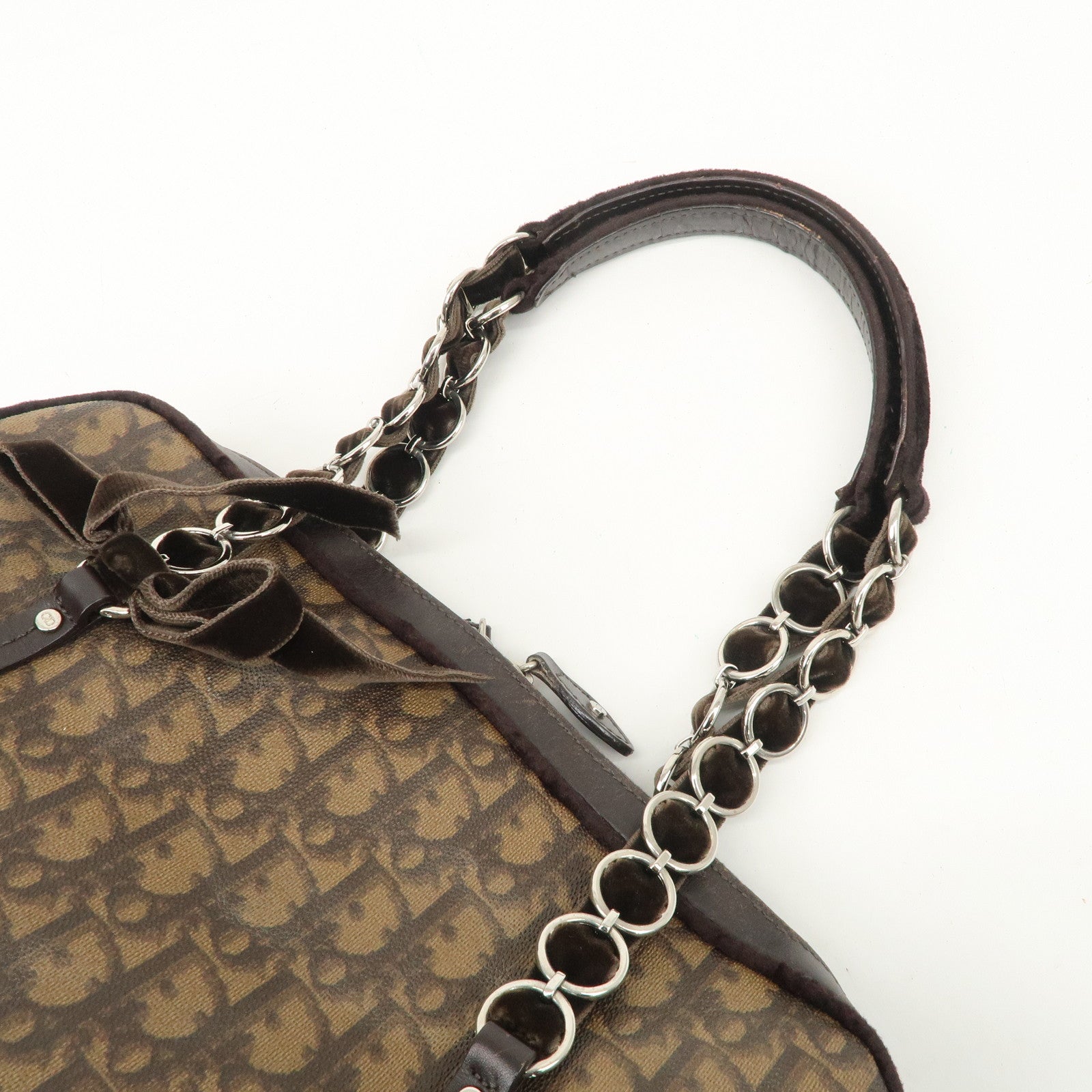 Christian Dior Romantic Trotter PVC Velor Chain Shoulder Bag Used