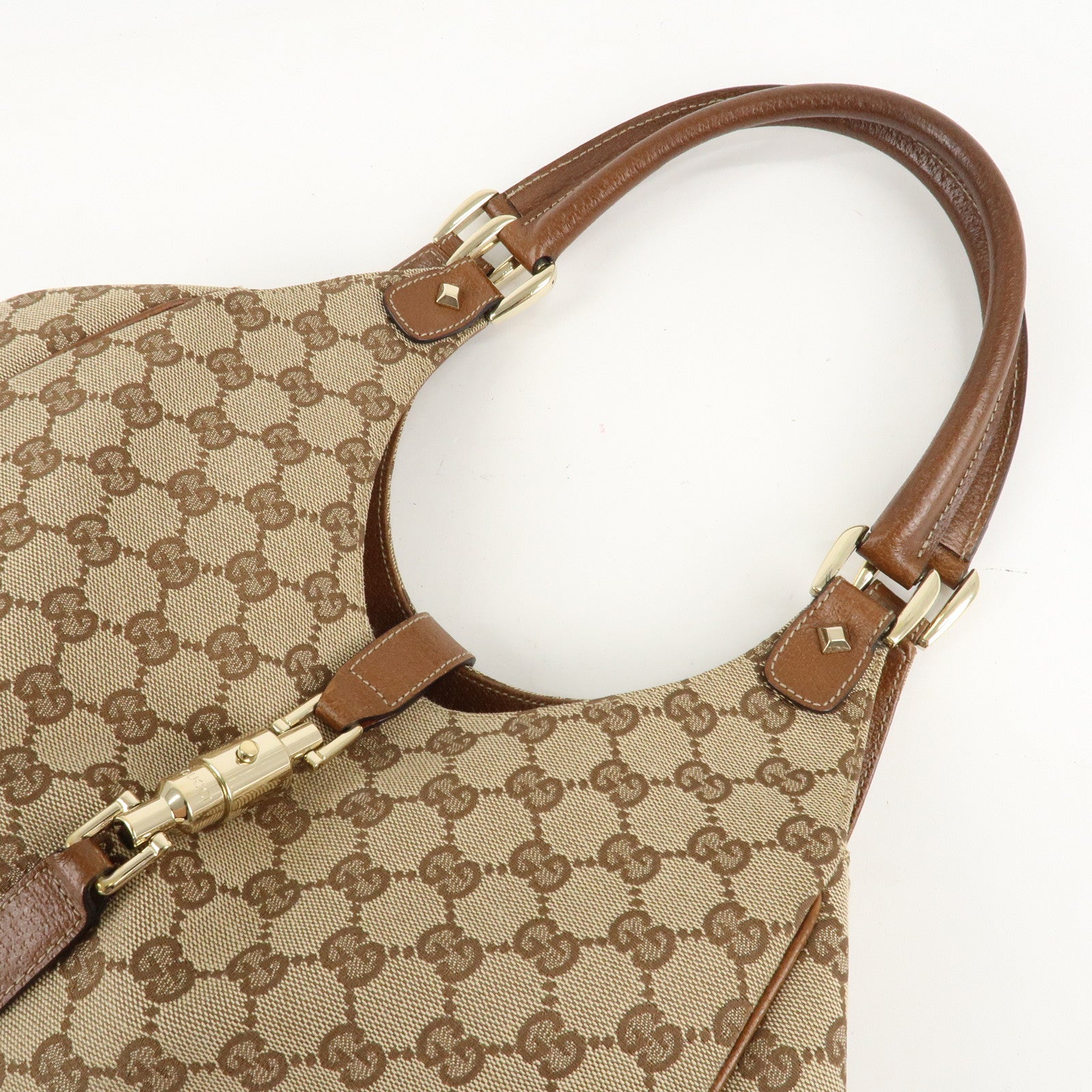 GUCCI New Jackie GG Canvas Leather Shoulder Bag Brown 124407