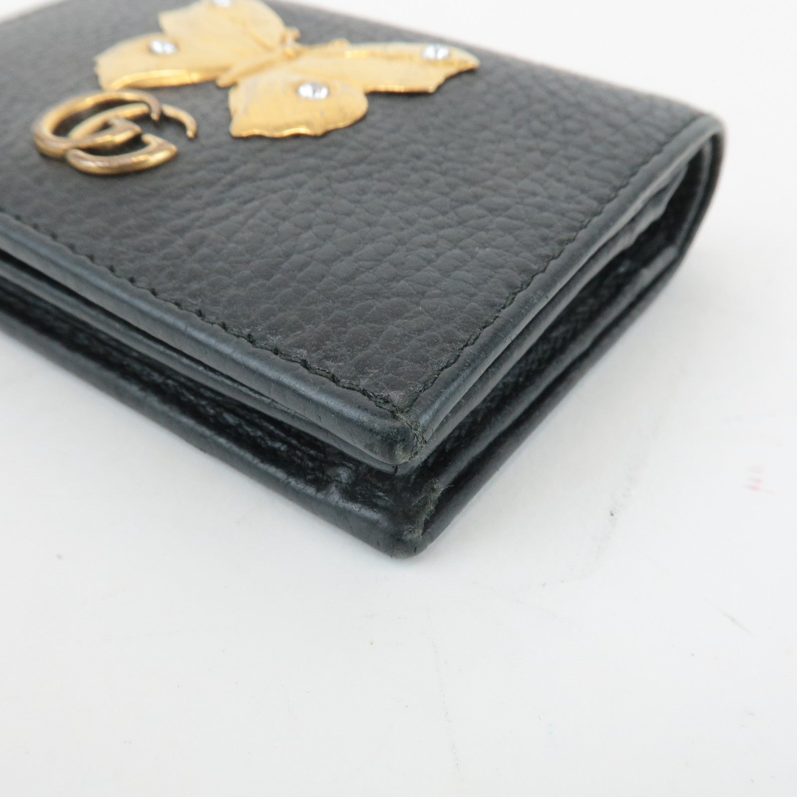 GUCCI GG Marmont Leather Butterfly Bi-fold Compact Wallet Black