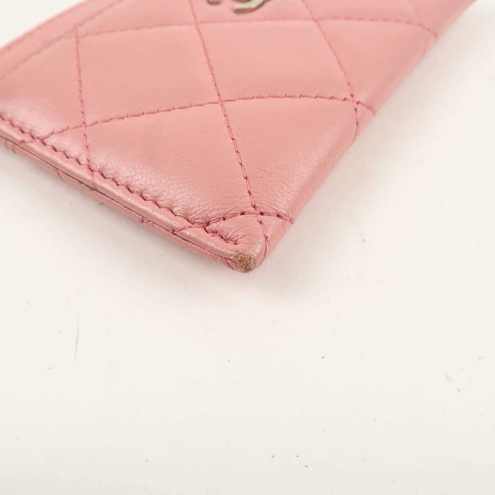 CHANEL Matelasse Leather Card Case Pink Gold A31510