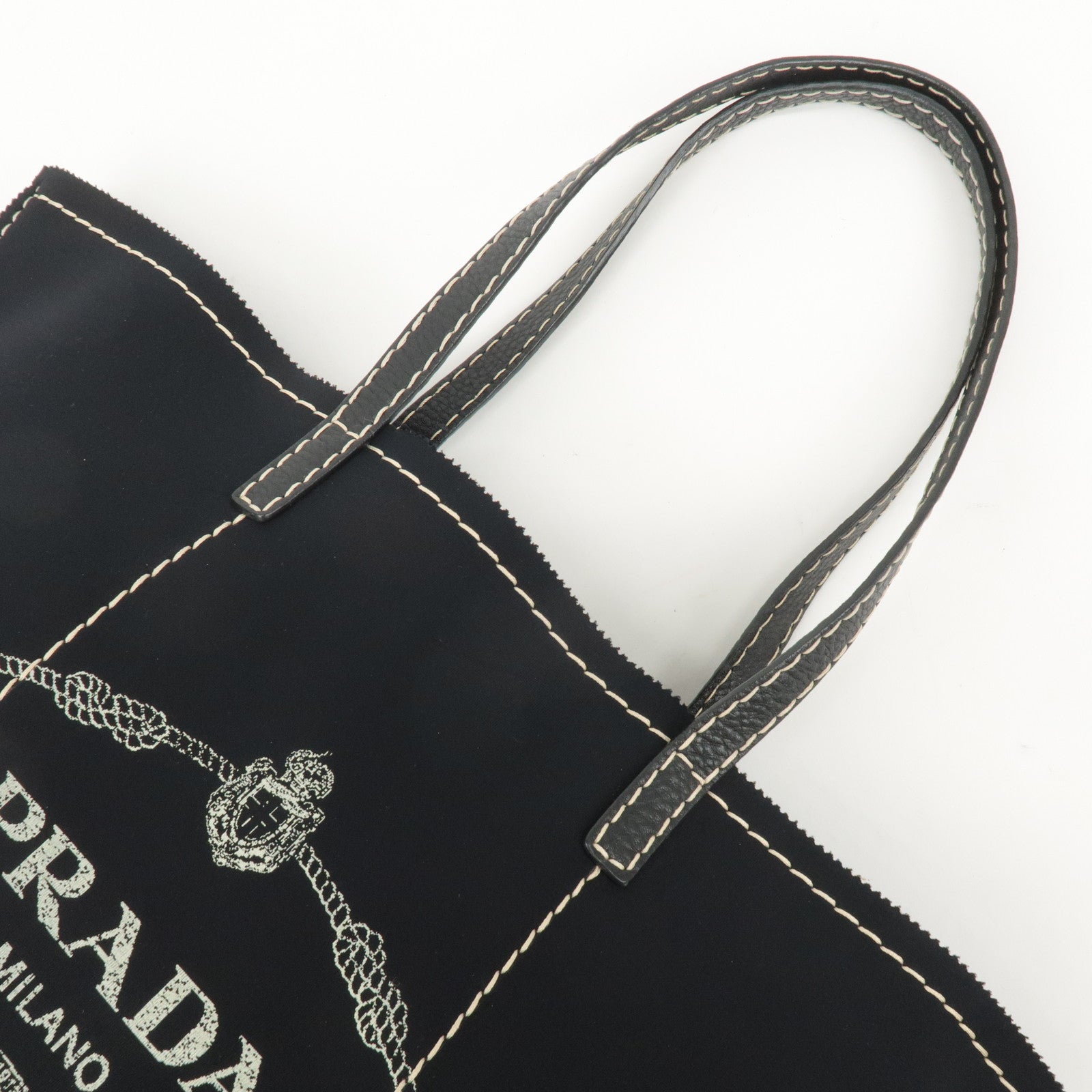 PRADA Logo Urethane Leathr Tote Bag Shoulder Bag Black