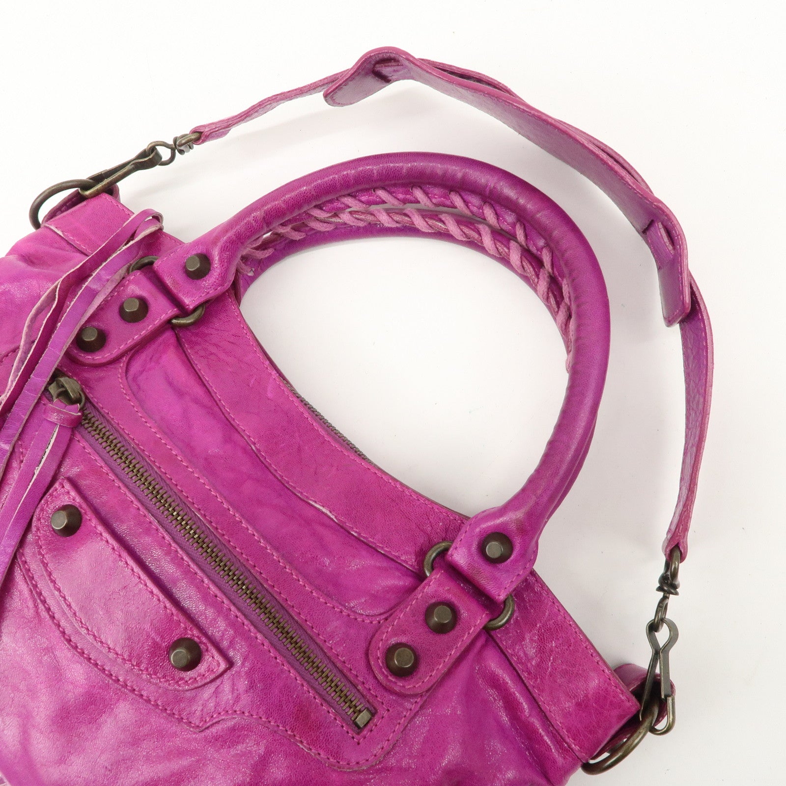 BALENCIAGA The First Leather 2Way Bag Hand Bag Pink 103208 Used