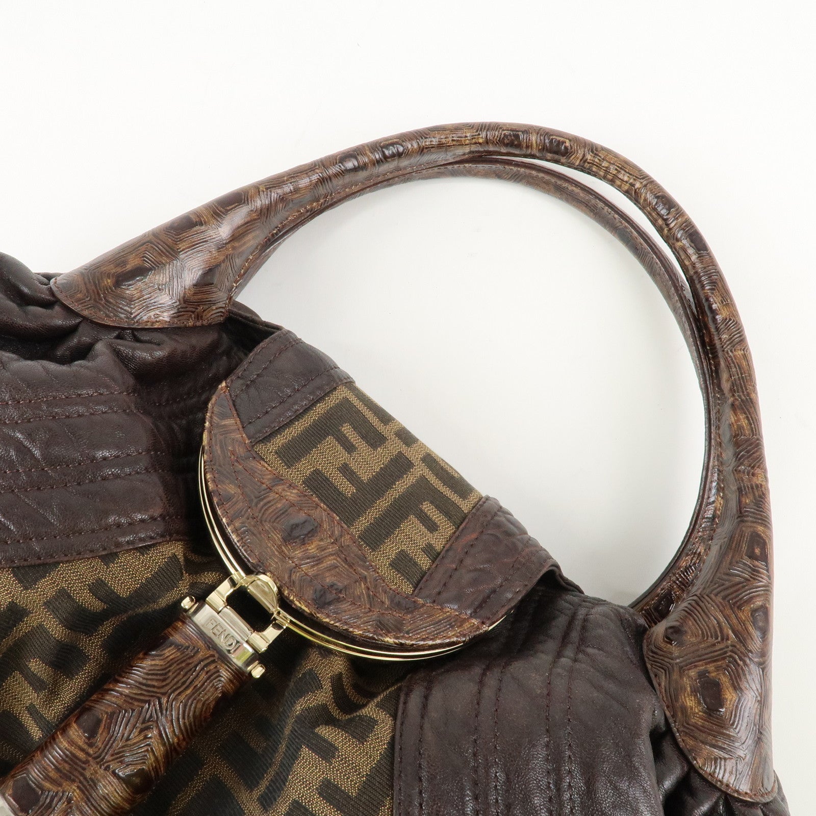 FENDI Zucca Canvas Leather Spy Bag Brown Black 8BR511 Used