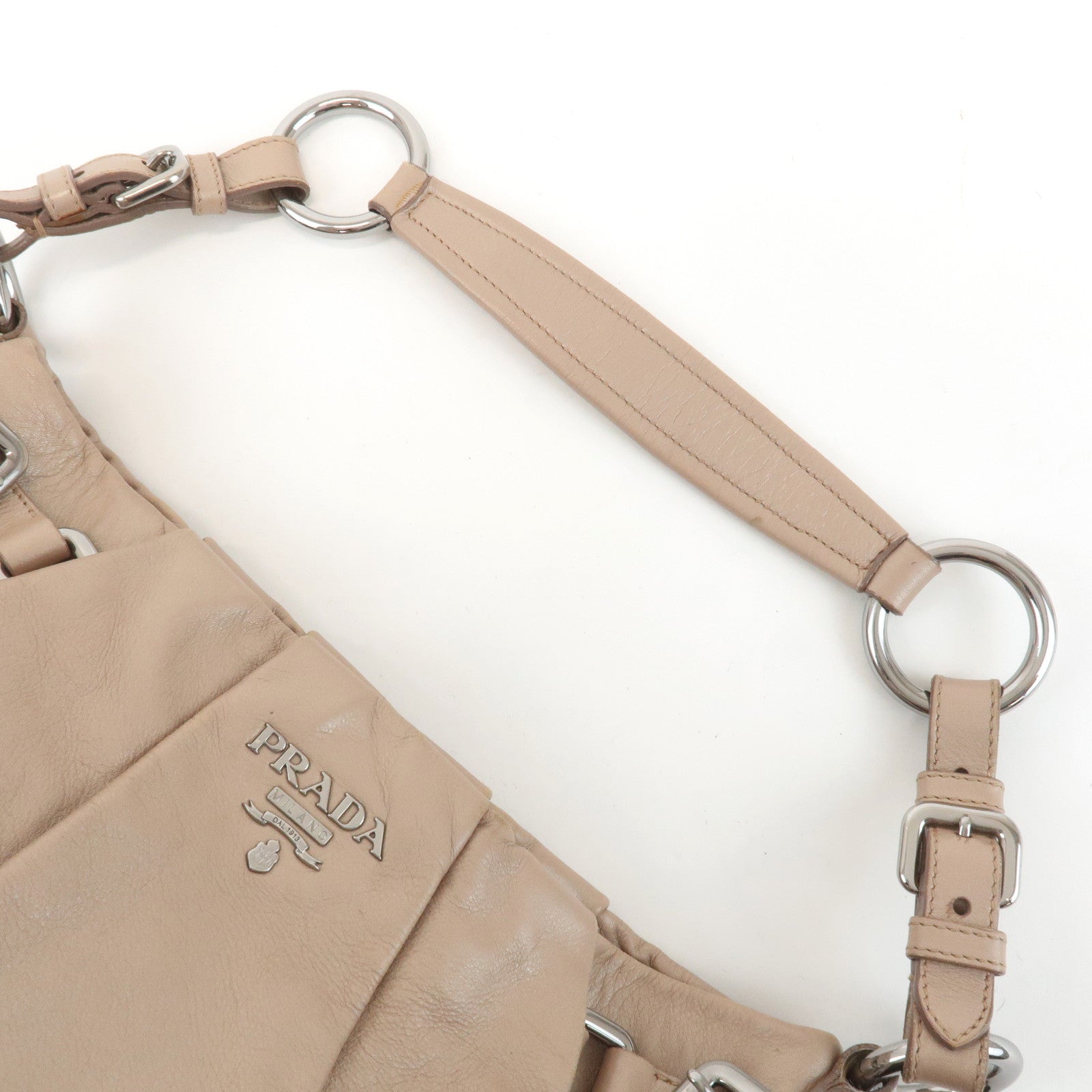 PRADA Leather Shoulder Bag Hand Bag Champaign Beige BR3975