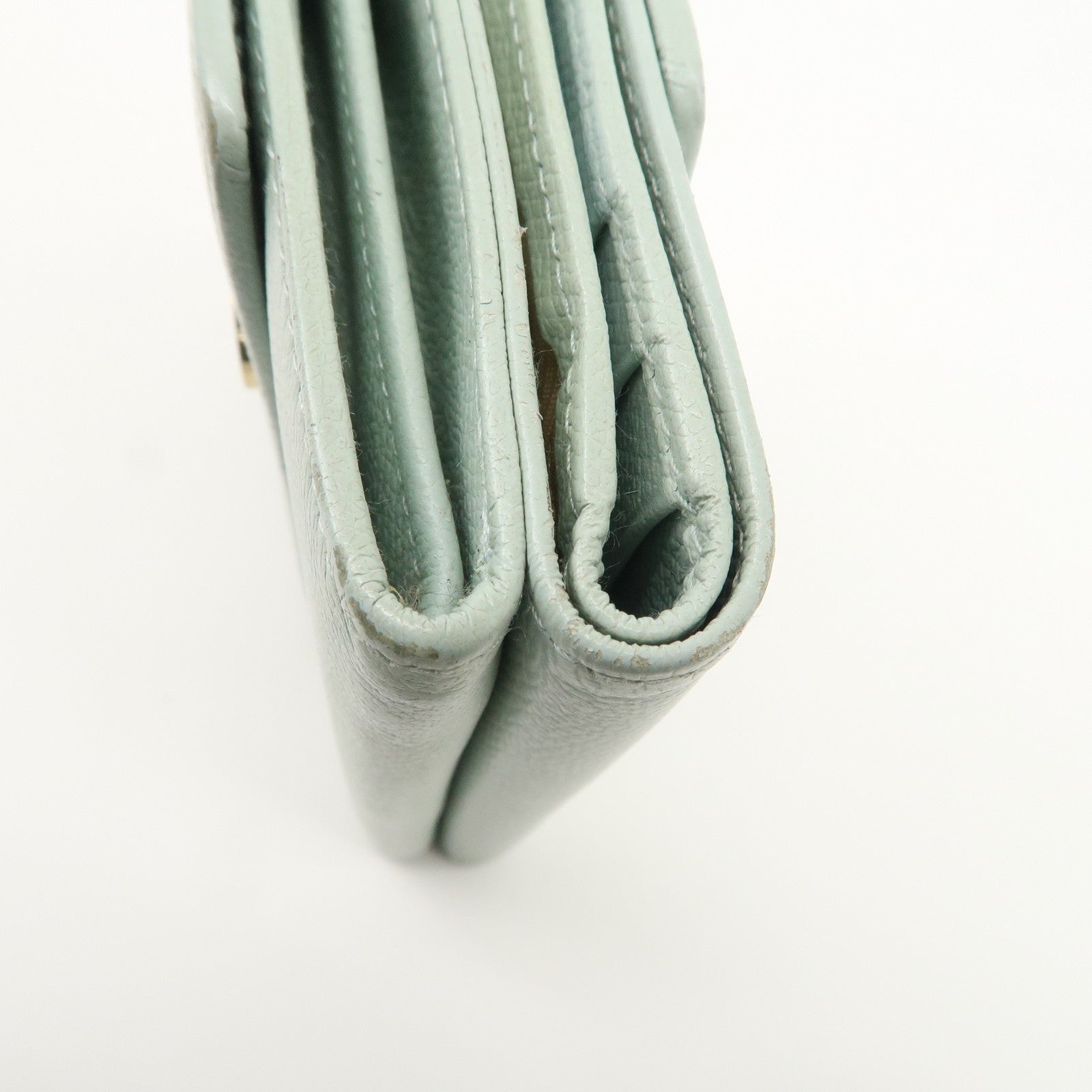 CHANEL COCO Button Leather Double Hook Wallet Mint blue A20902 Used