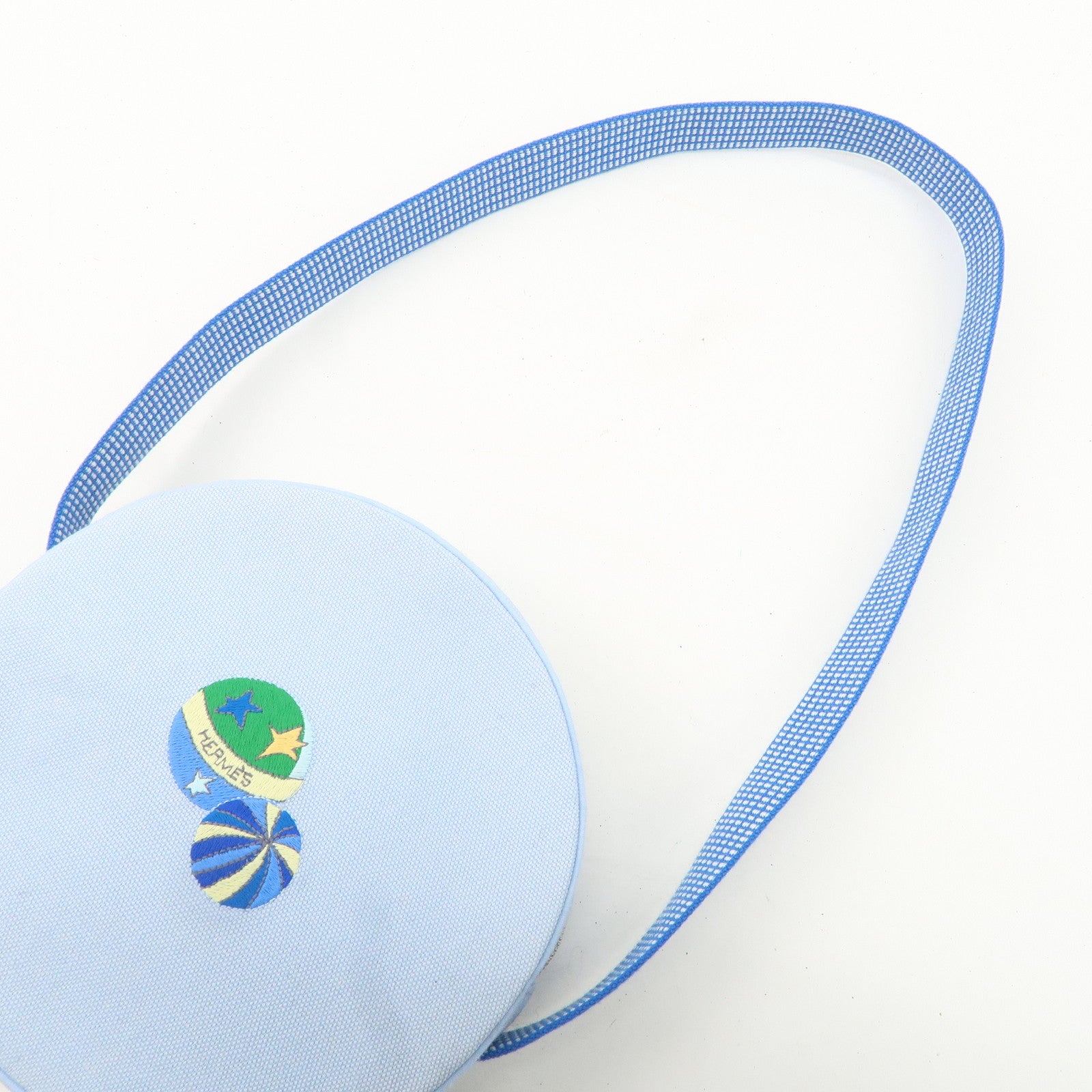 HERMES Circus Sakarecre Cotton Canvas Shoulder Bag Light Blue Used