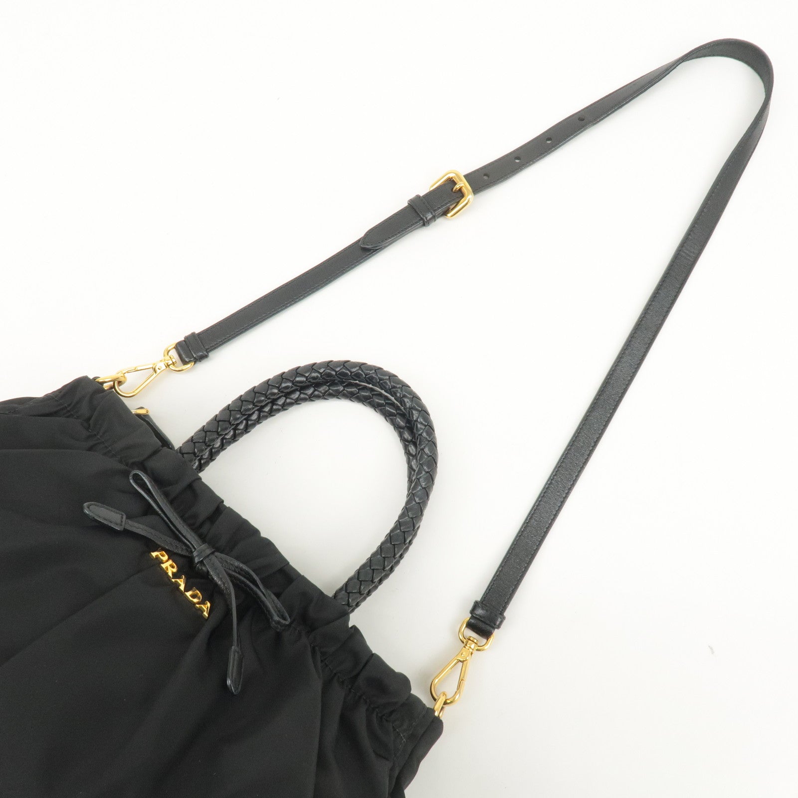 PRADA Nylon Leather Ribbon 2Way Shoulder Bag Black BN1631