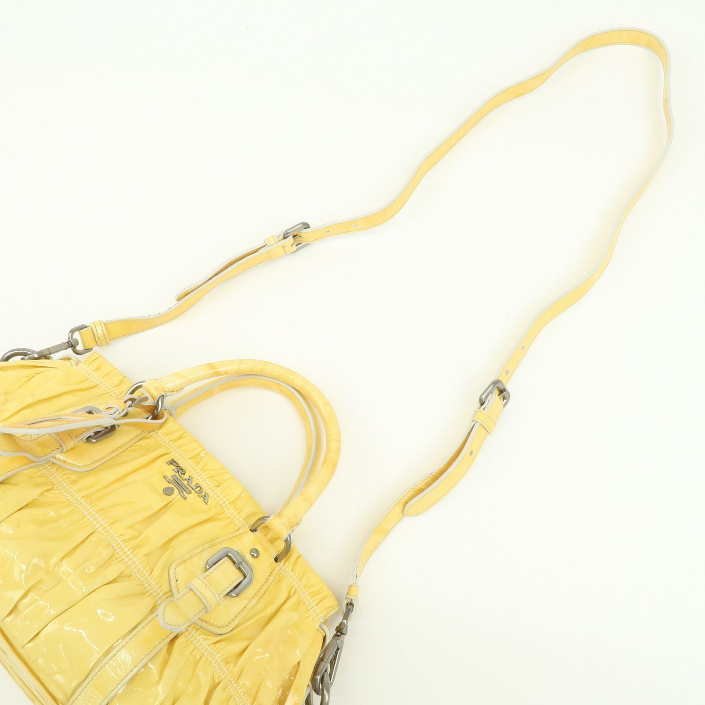 PRADA Patent Leather Gather 2Way Bag Shoulder Hand Bag Yellow