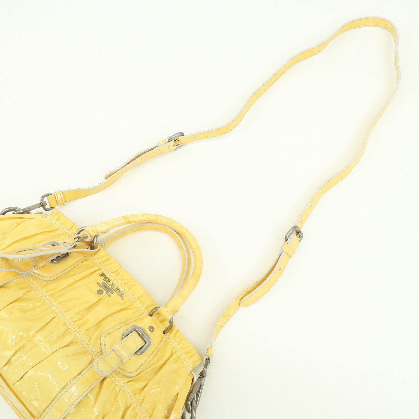 PRADA Patent Leather Gather 2Way Bag Shoulder Hand Bag Yellow