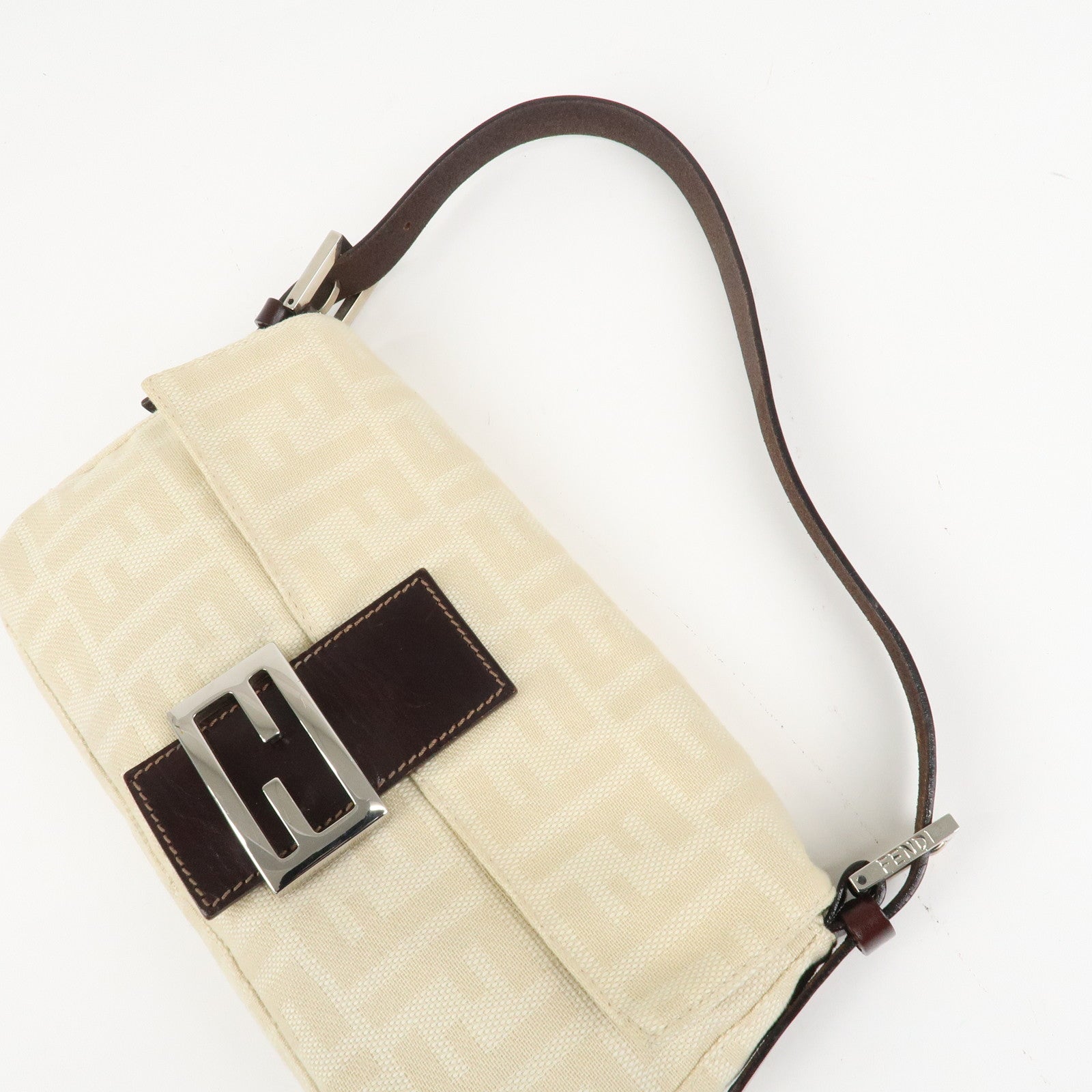 FENDI Mamma Baguette Zucca Canvas Shoulder Bag Beige White 26424 Used