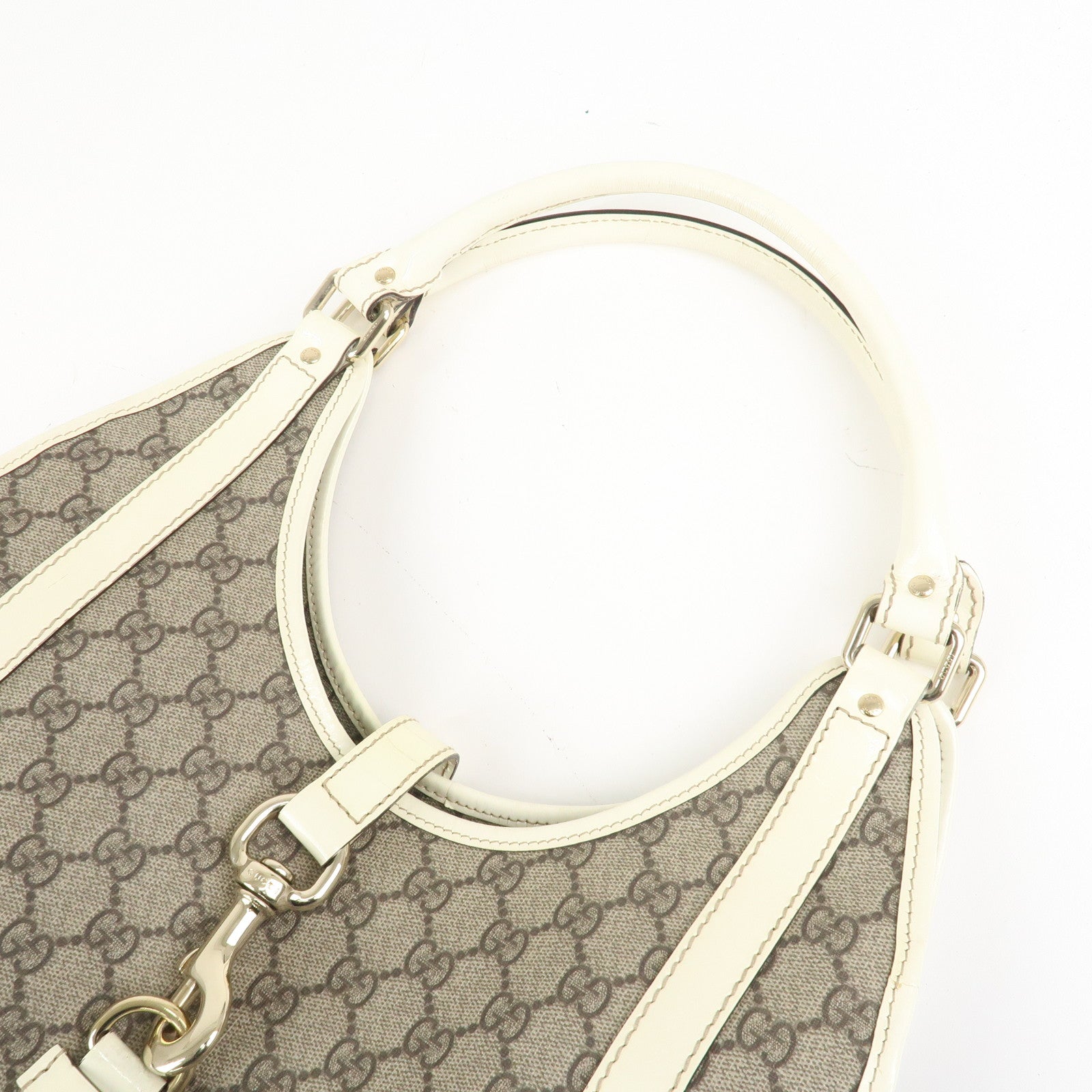 GUCCI GG Supreme Patent Leather Shoulder Bag Beige White 203494 Used