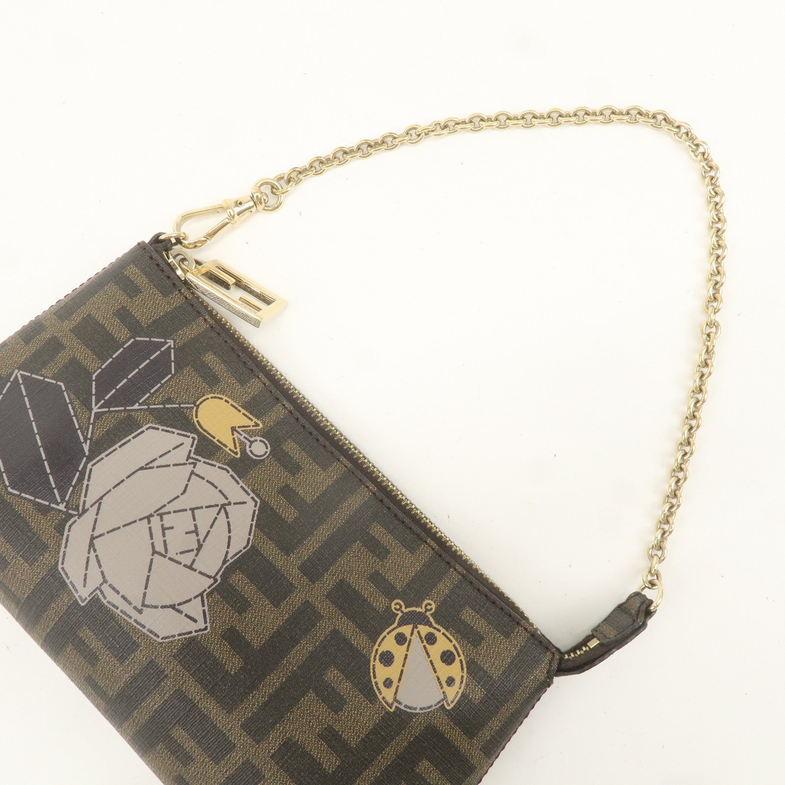 FENDI PVC Leather Zucca Ladybug Print Chain Pouch 8BR592