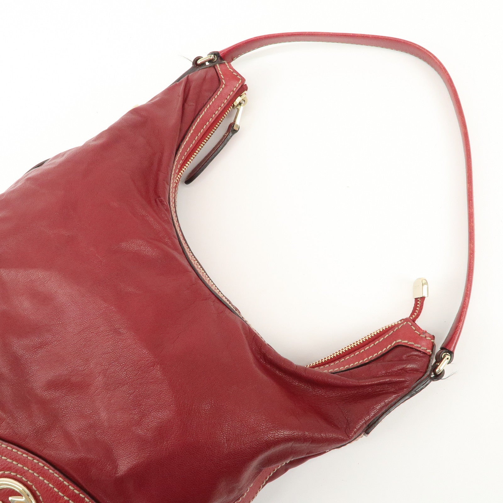 GUCCI New Brit Leather Shoulder Bag Red 182491 Used