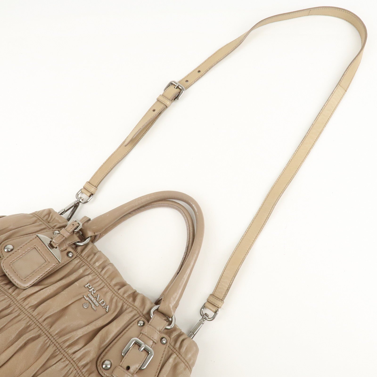 PRADA Leather 2Way Hand Bag Shoulder Bag Beige N1788