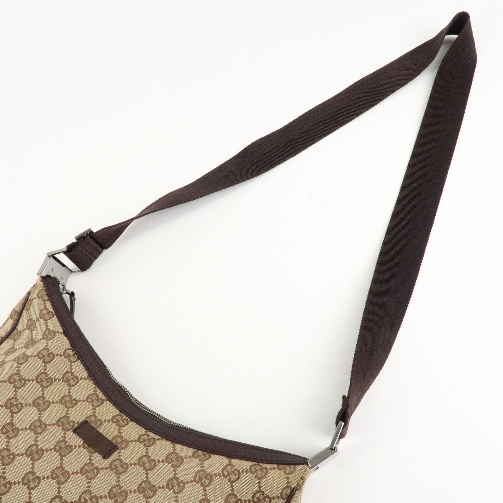 GUCCI GG Canvas Leather Shoulder Bag Beige Brown 122790