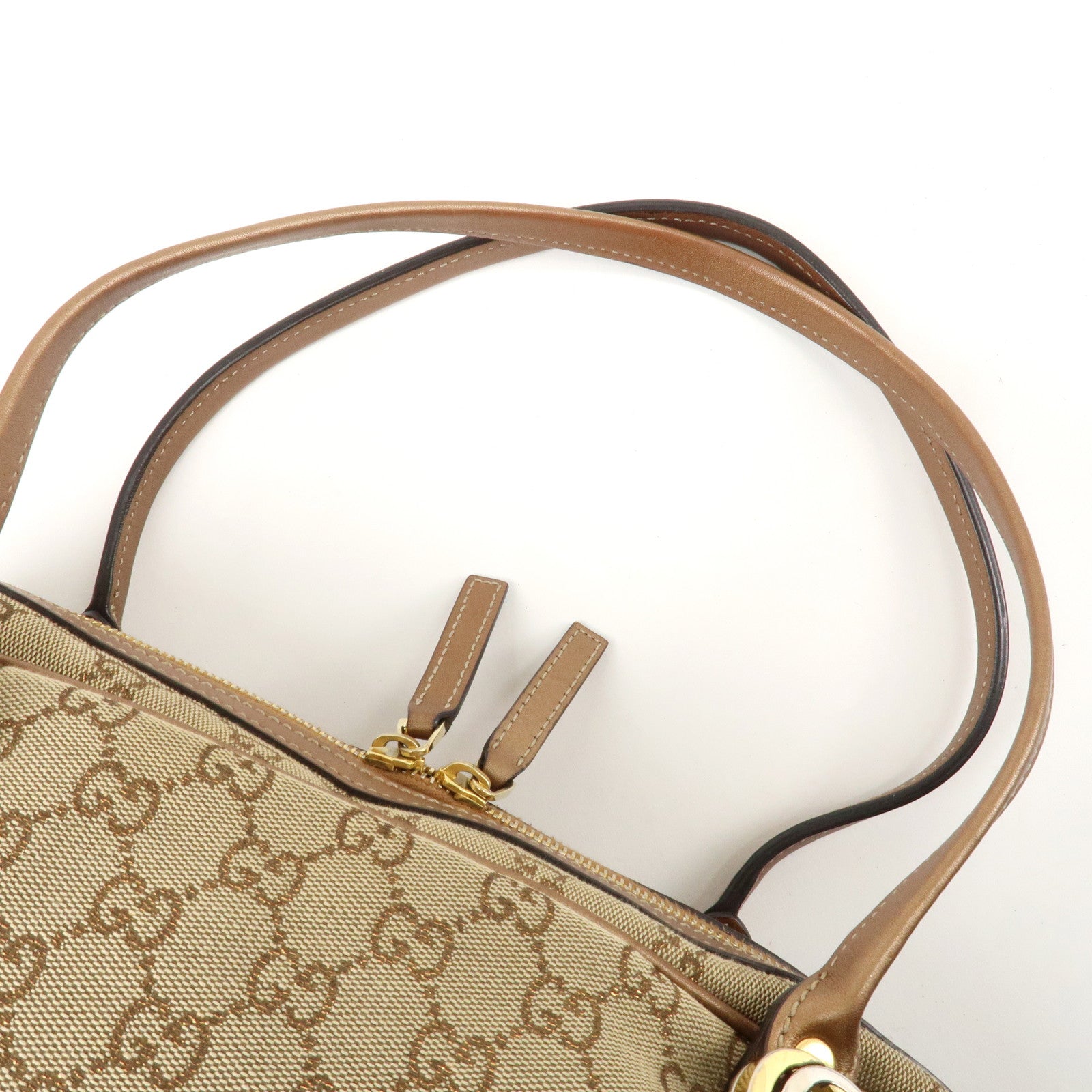 GUCCI GG Twins GG Canvas Leather Shoulder Bag Beige Brown 232958