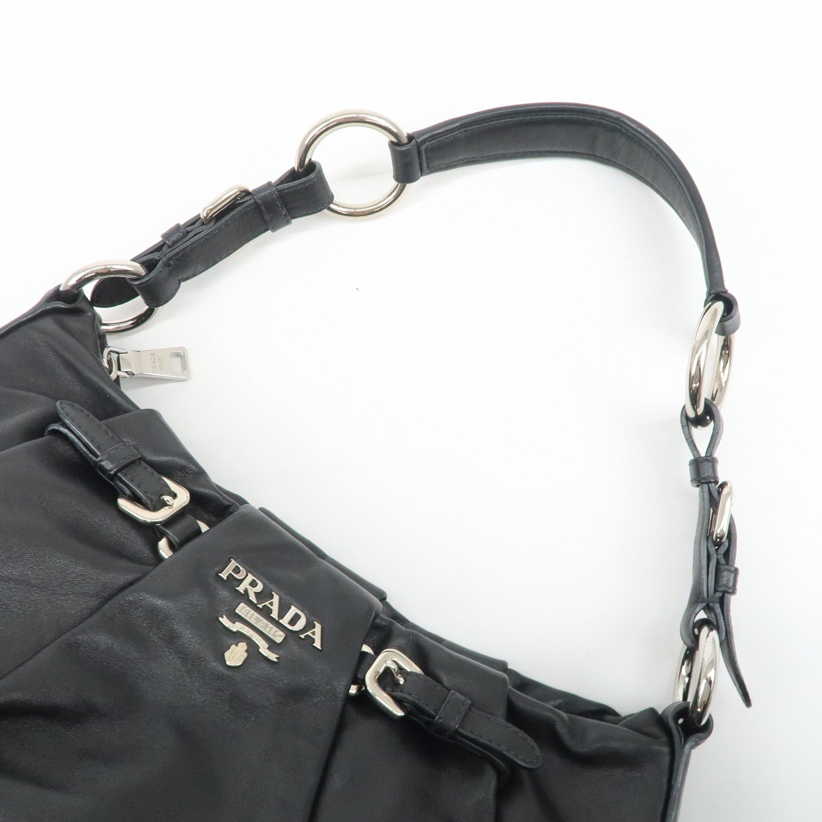 PRADA Soft Calf Leather Shoulder Bag Black BR3795