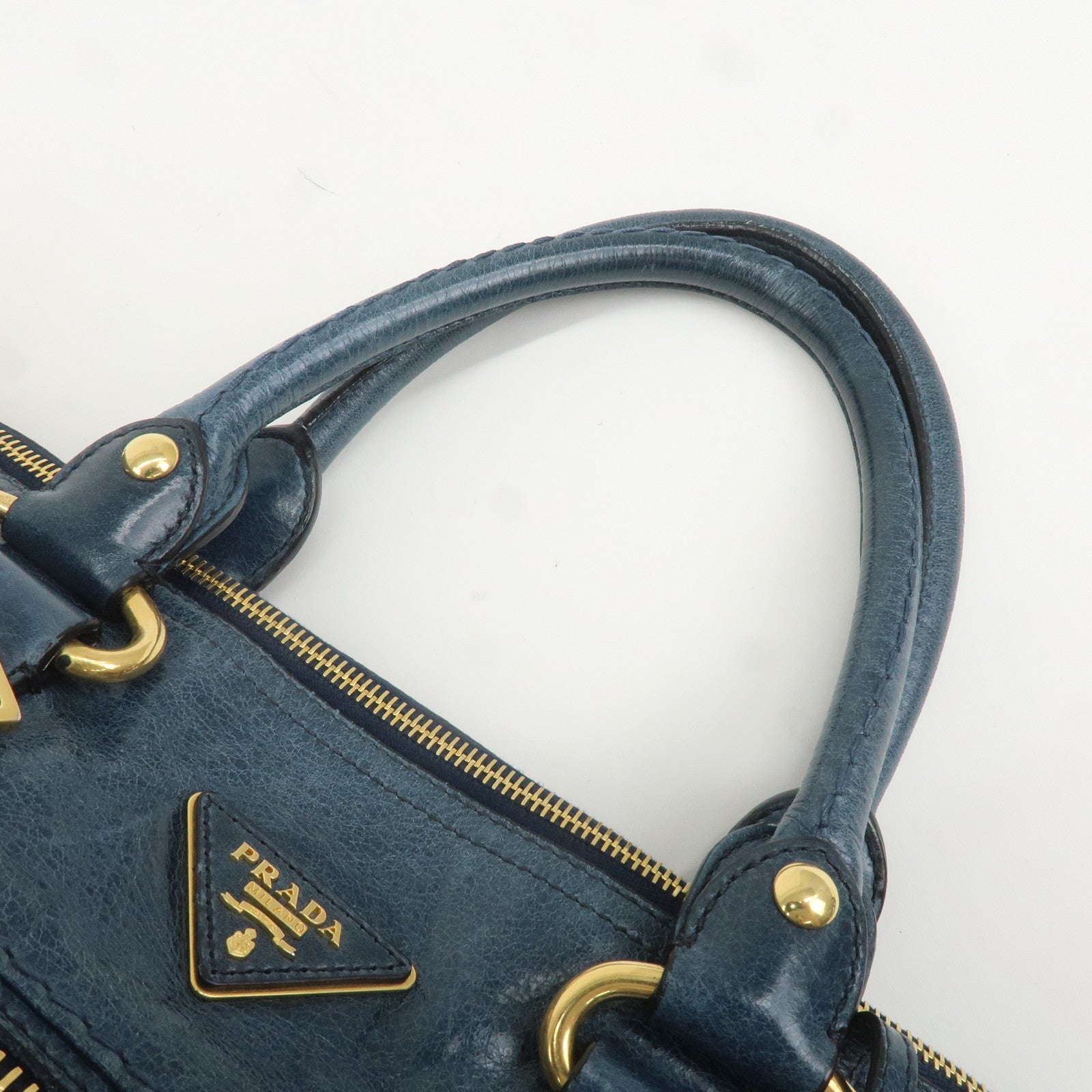 PRADA-Leather-2Way-Bag-Shoulder-Bag-Blue-BL0678