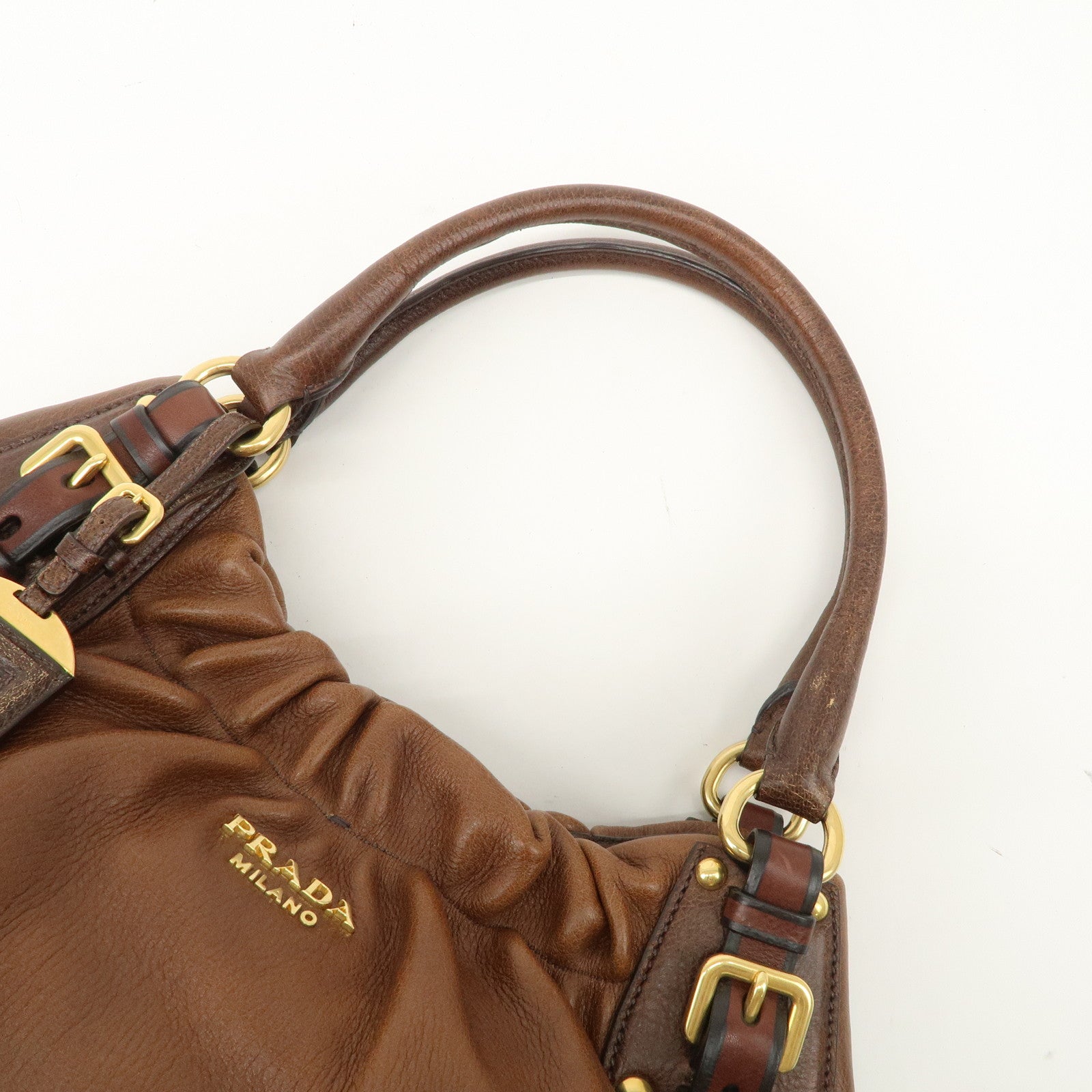 PRADA Leather Shoulder Bag Hand Bag Brown BR4218