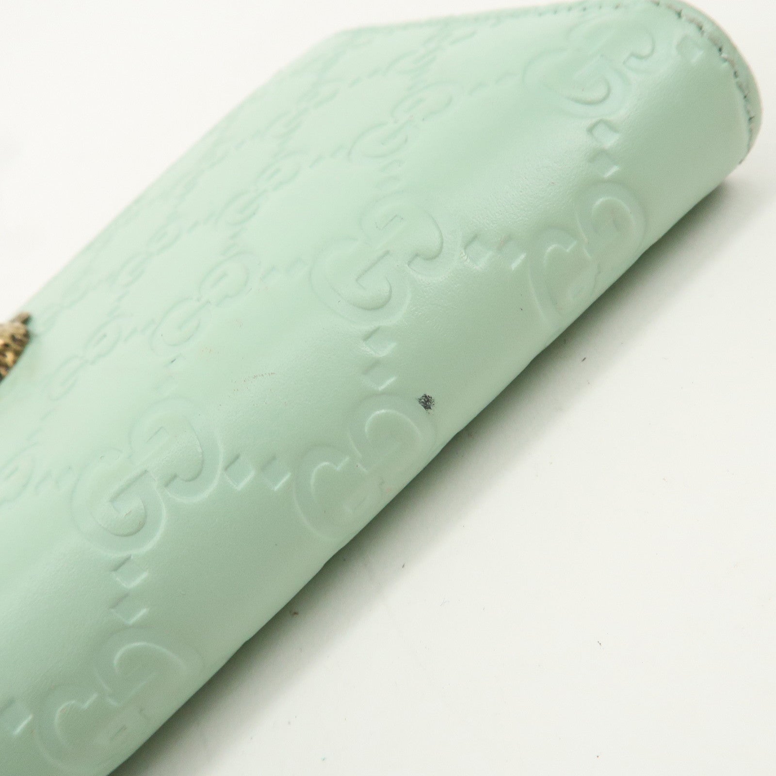 GUCCI Guccishima Leather Round Wallet Cat Motif Mint Green 548058