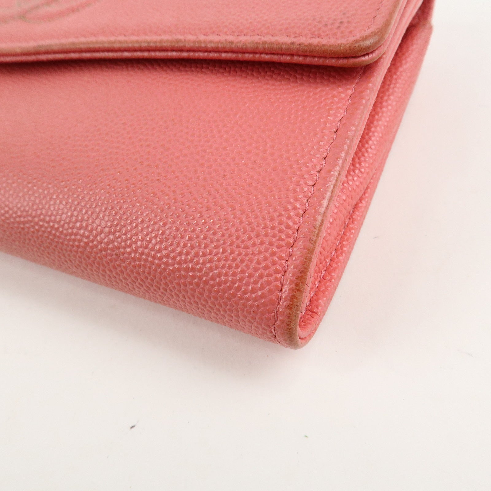 CHANEL Caviar Skin Coco Mark Bi-fold Long Wallet Pink