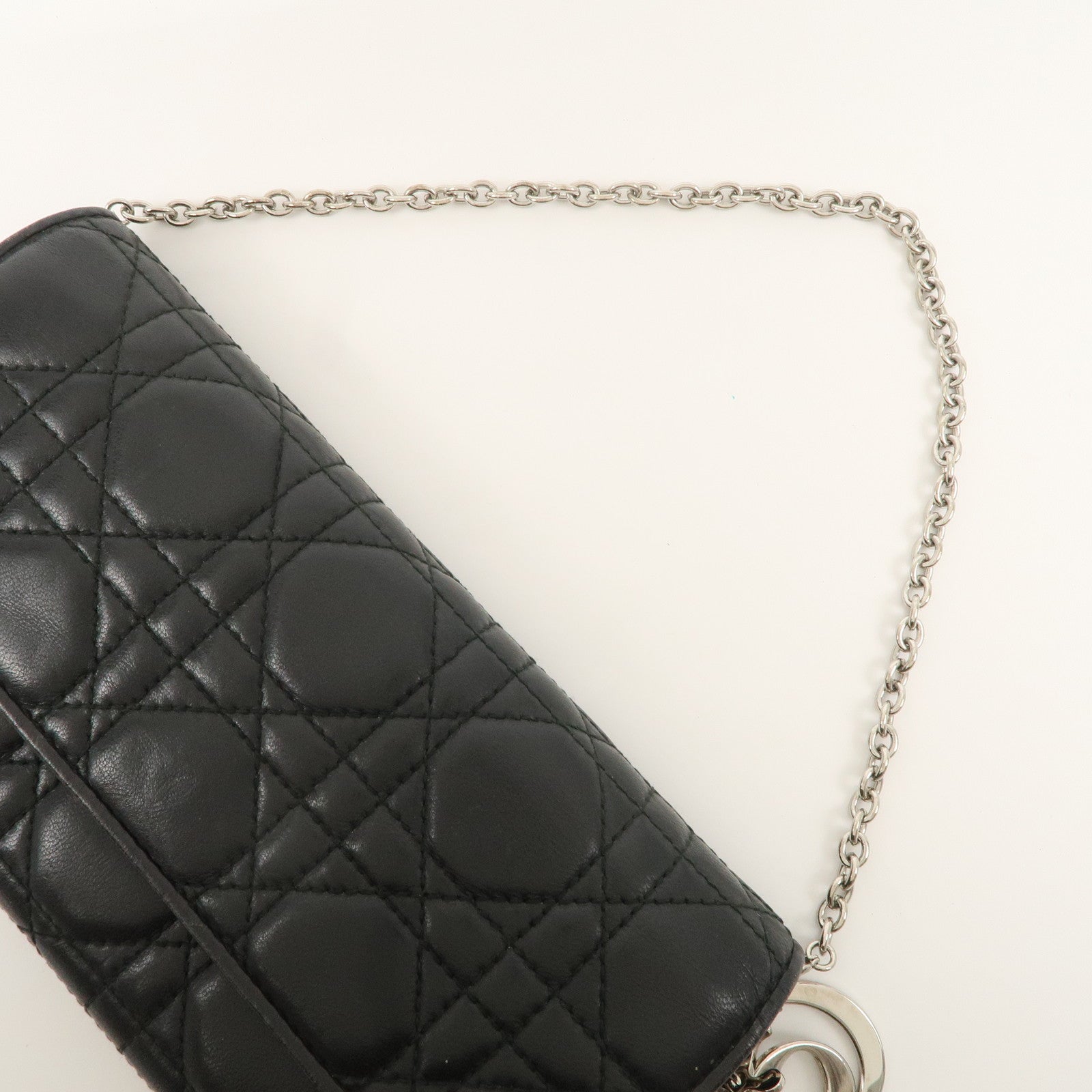 Christian Dior Cannage Leather Chain Long Wallet WOC Black