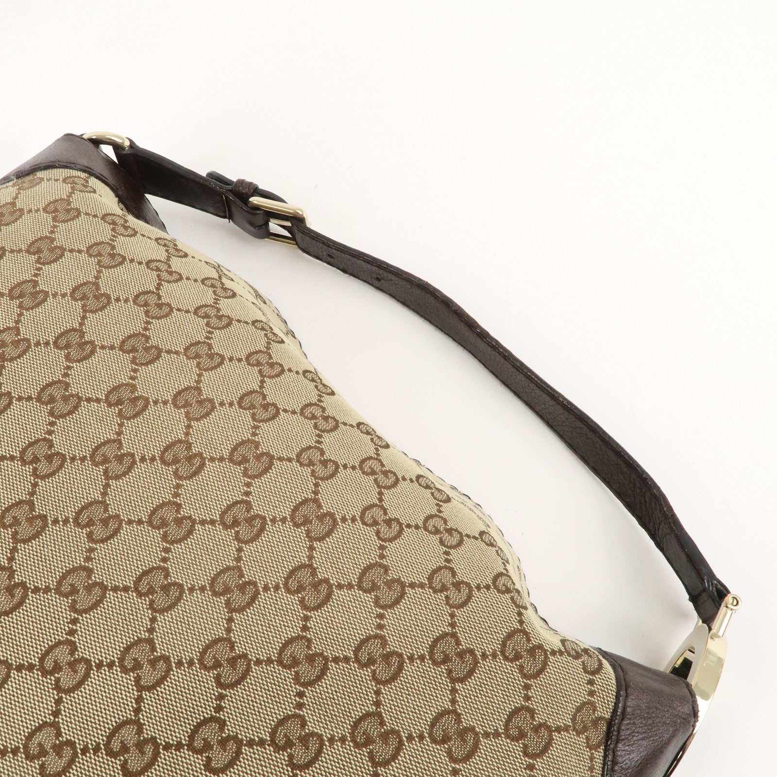 GUCCI GG Canvas Leather Shoulder Bag Beige Brown 203506