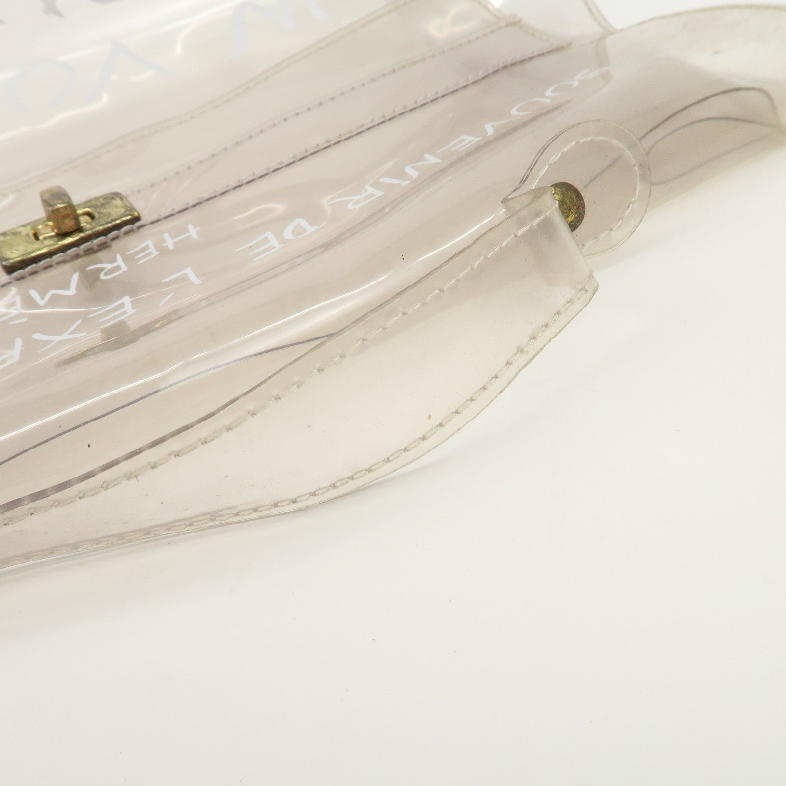 HERMES Vinyl Kelly Hand Bag Clear Transparet Gold Hardware