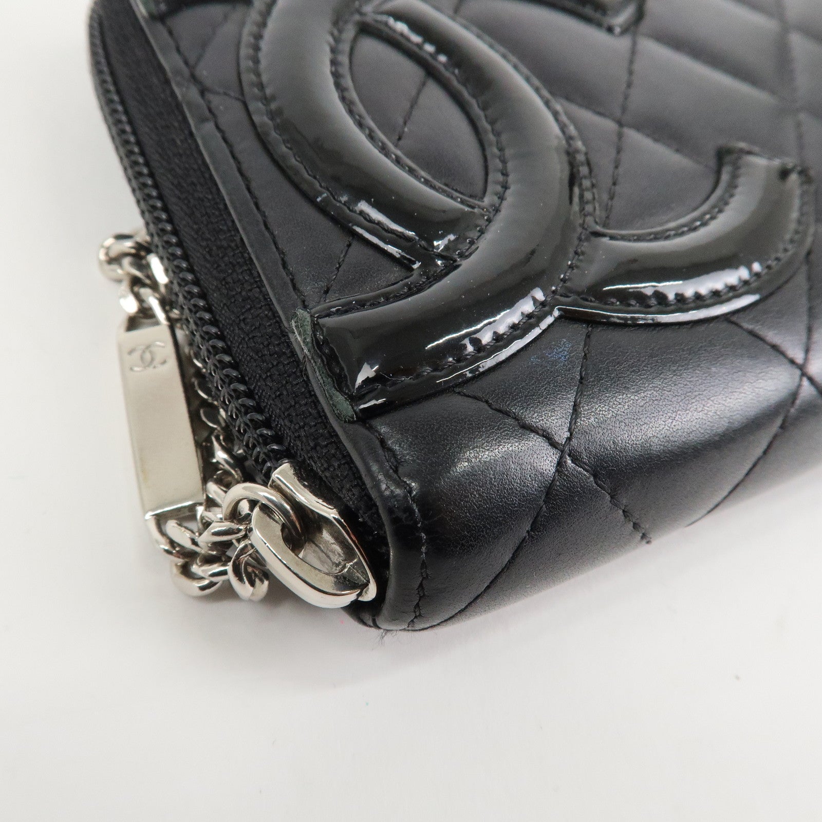 CHANEL Cambon Line Patent Leather Zip Around Long Wallet A50078 Used