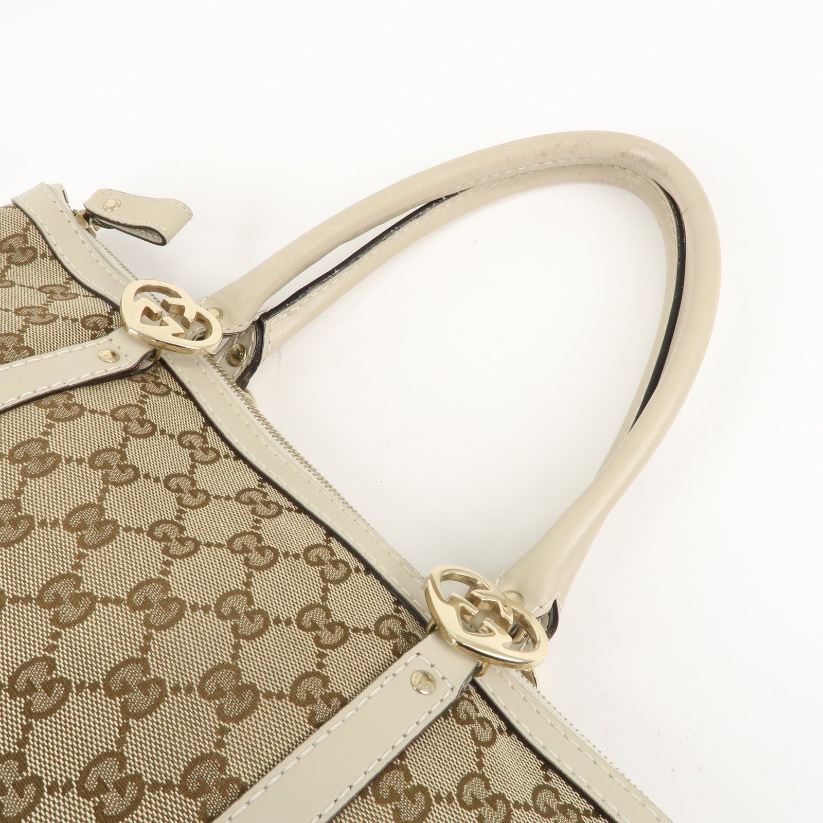 GUCCI Lovely GG Canvas Leather Tote Bag Hand Bag Ivory 257069