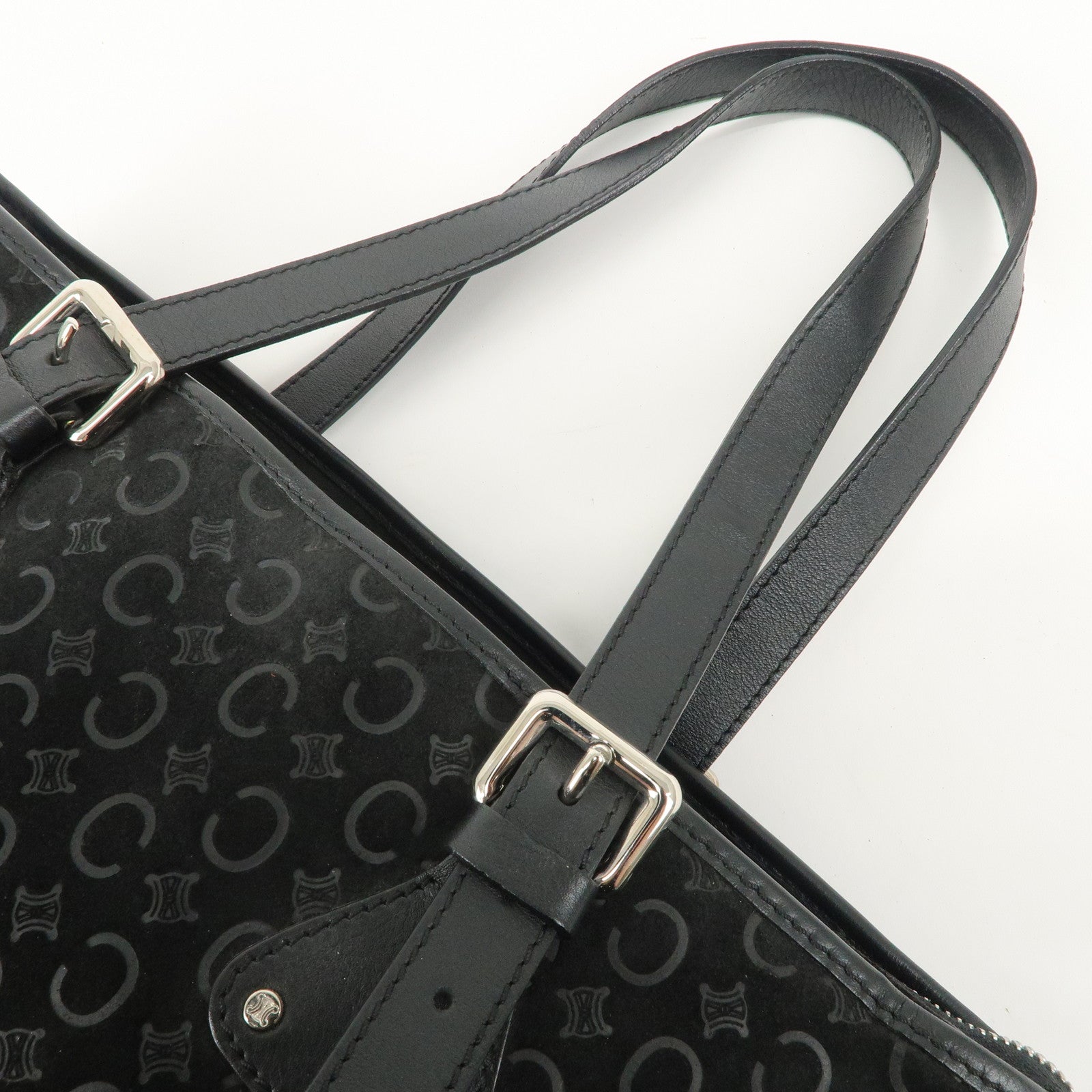 CELINE C Macadam Suede Leather Tote Bag Black Used