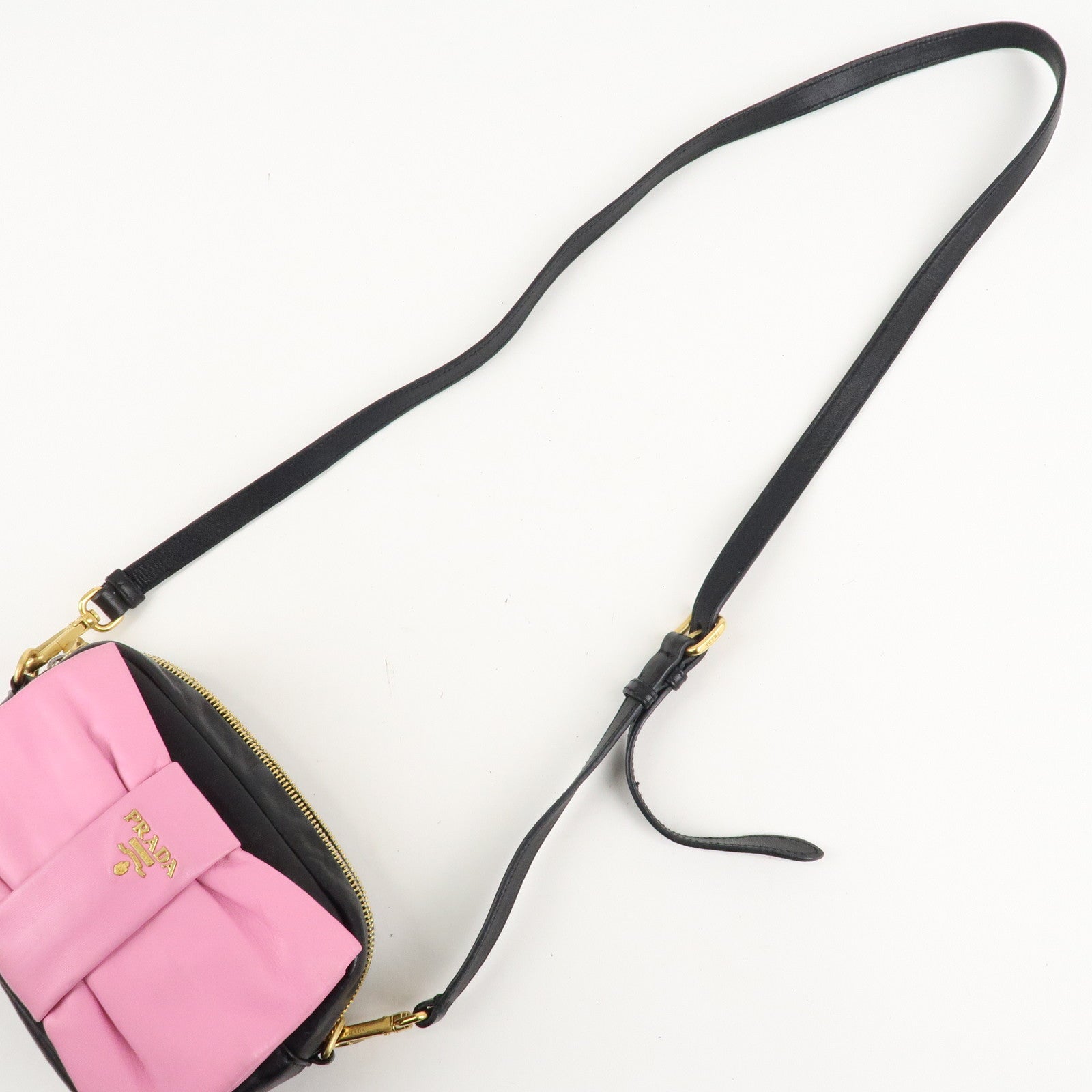 PRADA Logo Leather Ribbon Shoulder Bag Pink Black BP0166