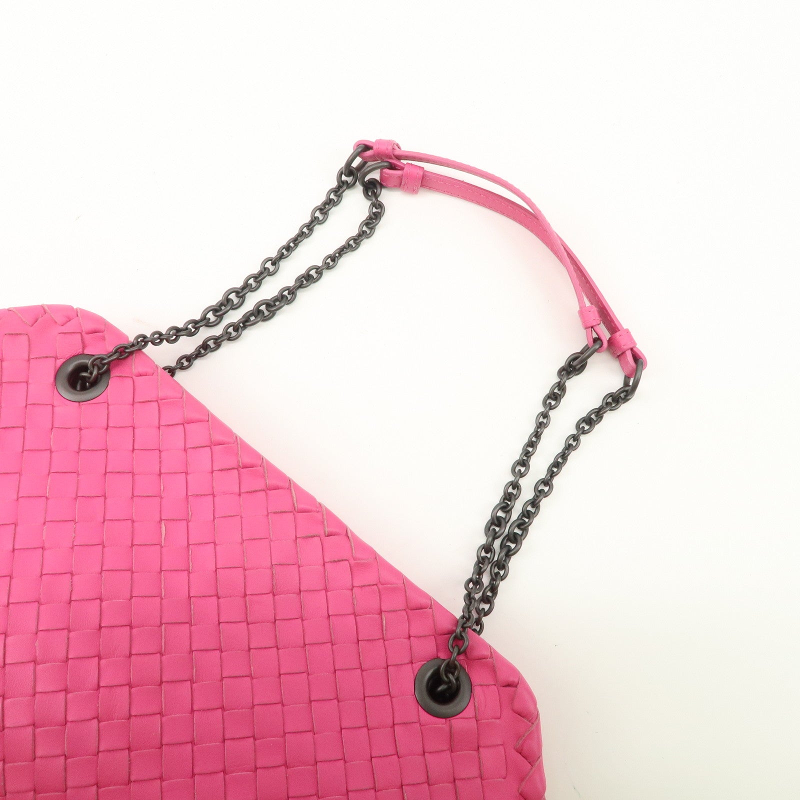 BOTTEGA VENETA Intrecciato Leather Chain Shoulder Bag Pink Used