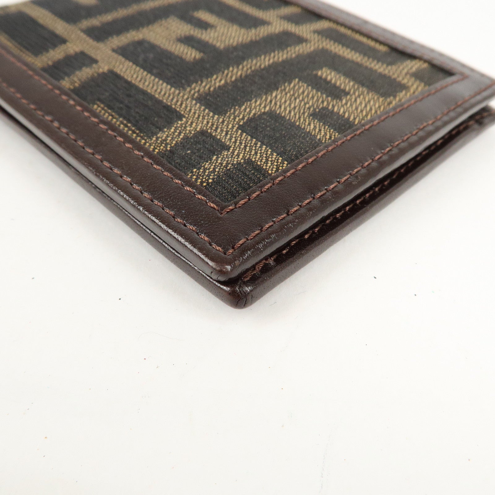 FENDI Zucca Set of 2 Canvas Leather Bi-fold Wallet Brown Black Used