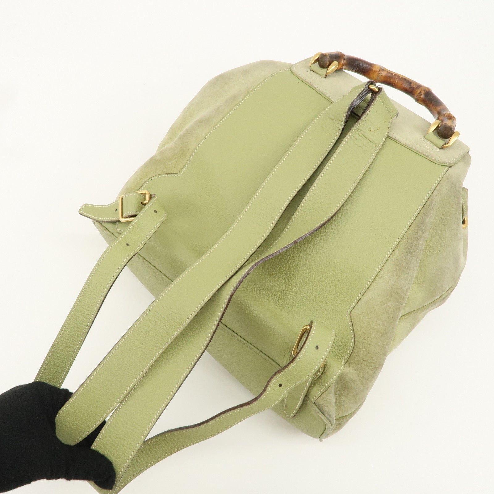 GUCCI Bamboo Suede Leather Ruck Sack Back Pack Green 003.58.0016