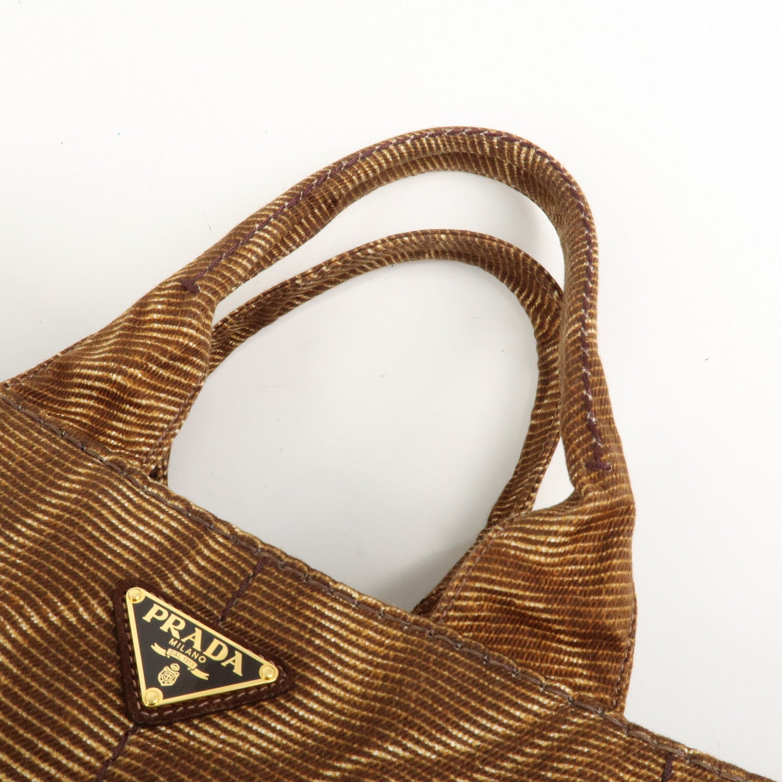 PRADA Canapa Large Canvas Tote Bag Hand Bag Brown B1872B