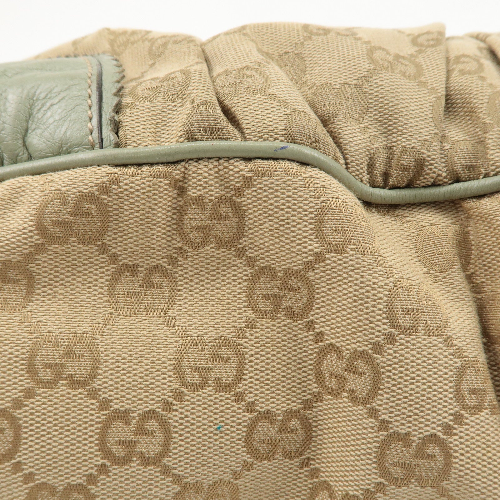 GUCCI GG Canvas Leather Tote Bag Beige Light Green 211954