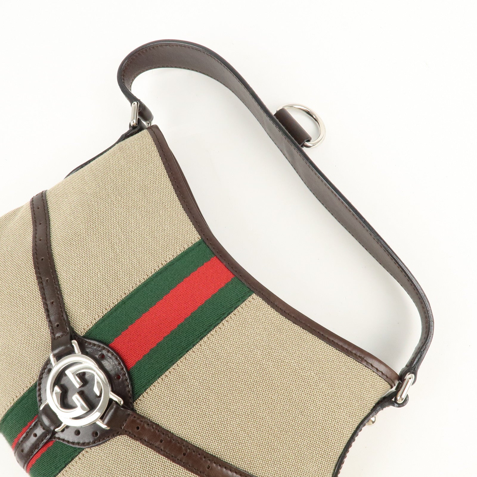 GUCCI Shelley Interlocking G Canvas Leather Shoulder Bag 114877