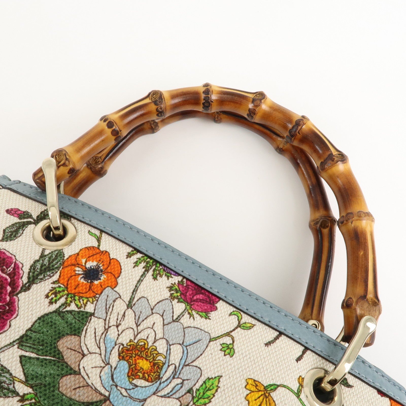 GUCCI Bamboo Canvas Leather 2Way Bag Flora Japan Limited 336032 Used