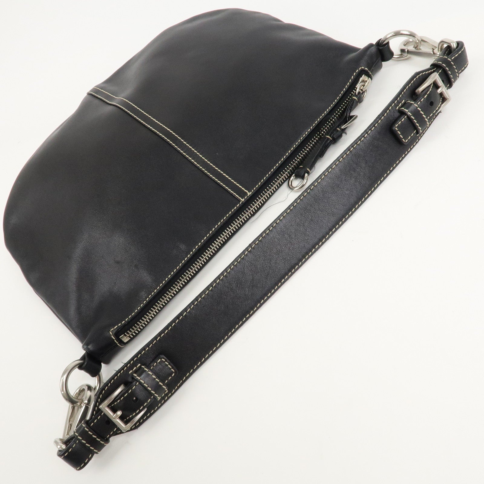 PRADA Leather Shoulder Bag Hand Bag Black Silver Hardware