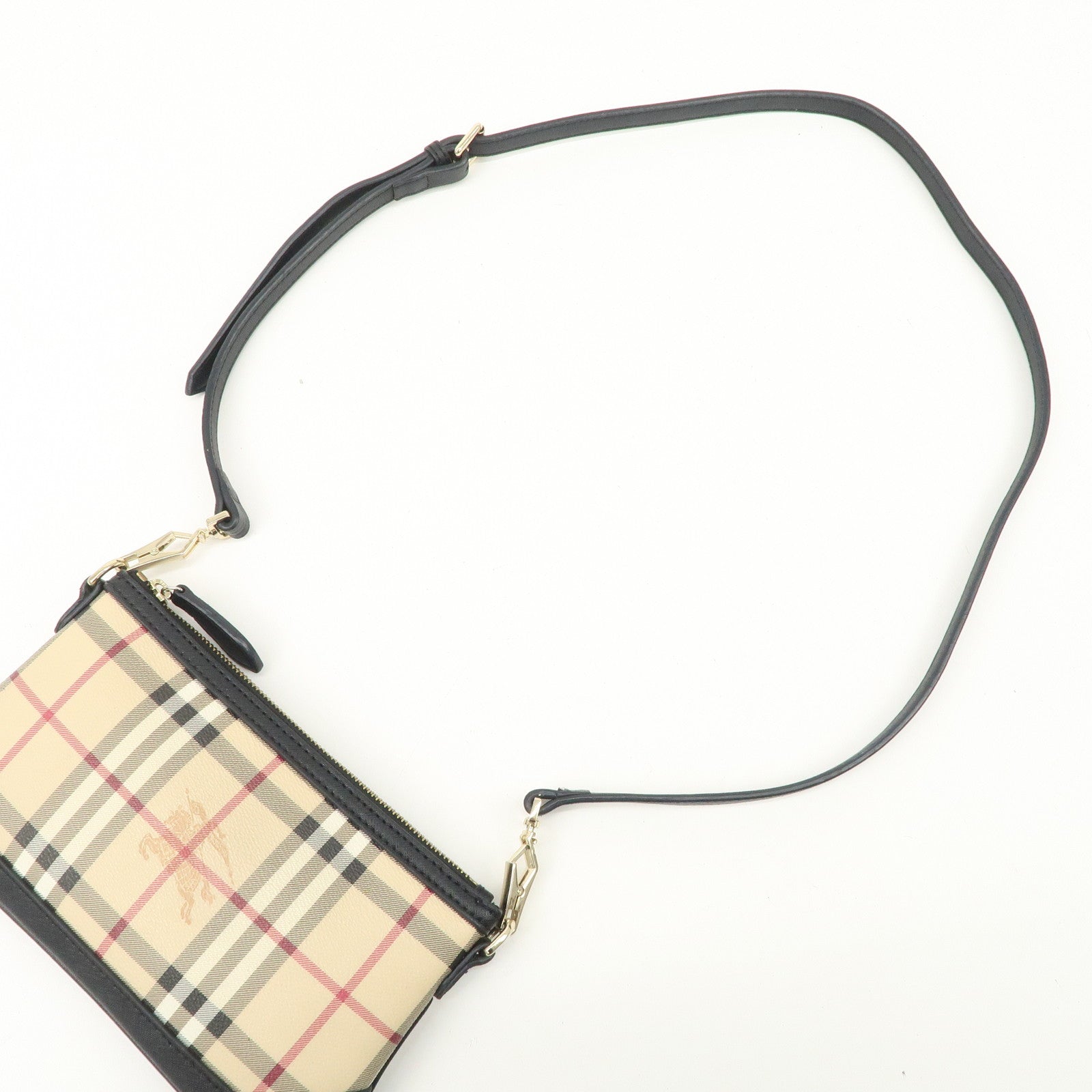 BURBERRY Nova Plaid PVC Leather Shoulder Bag Hand Bag Black Used