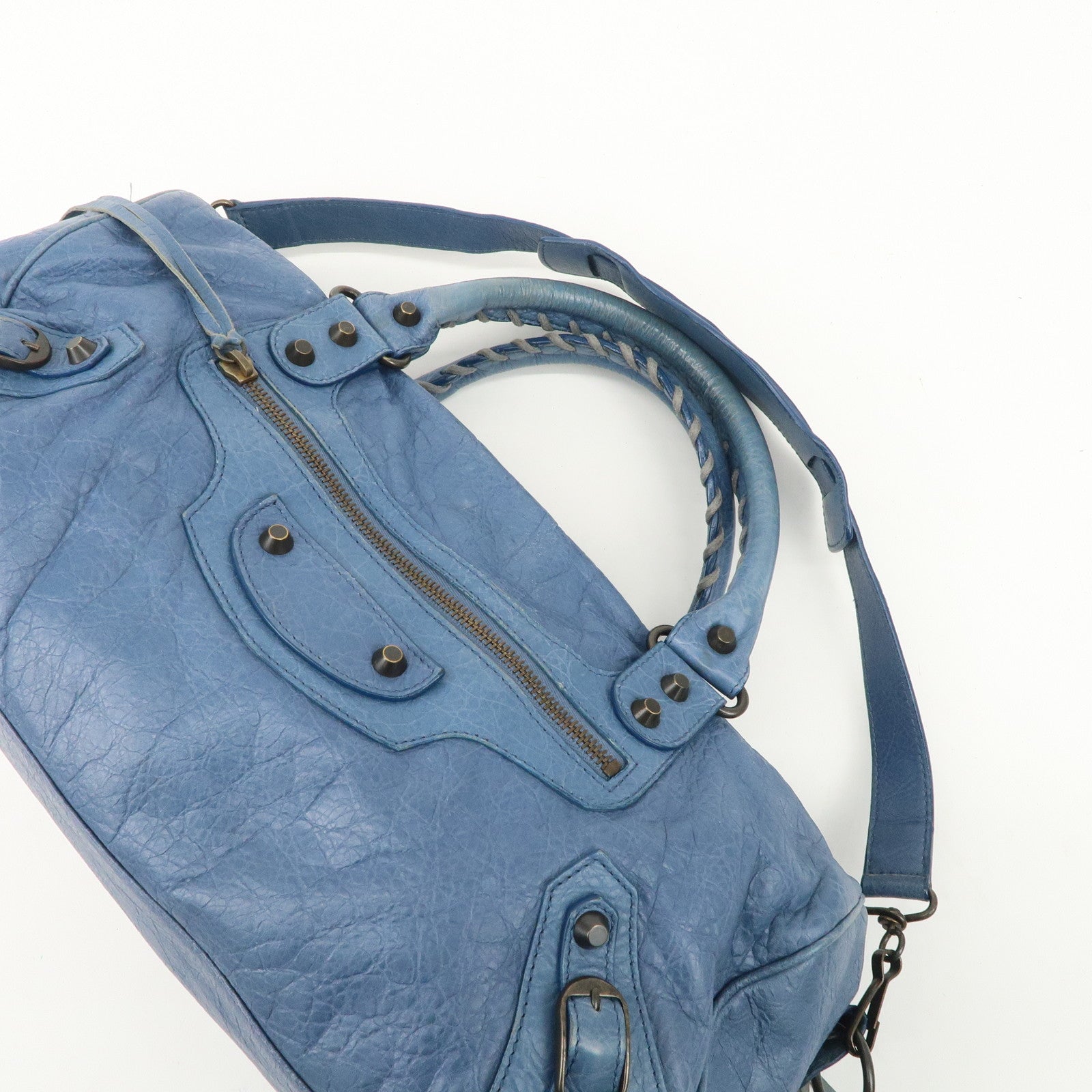 BALENCIAGA Leather The Twiggy 2WAY Bag Hand Bag Blue 128523 Used