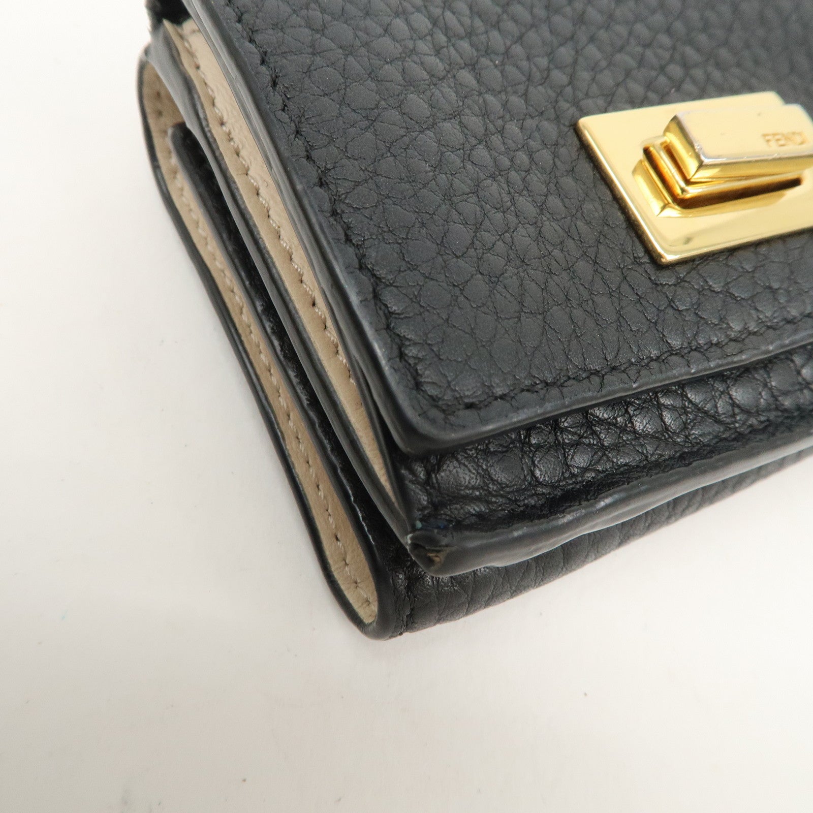 FENDI Leather Peekaboo Micro Wallet Black Gold Hardware 8M0426