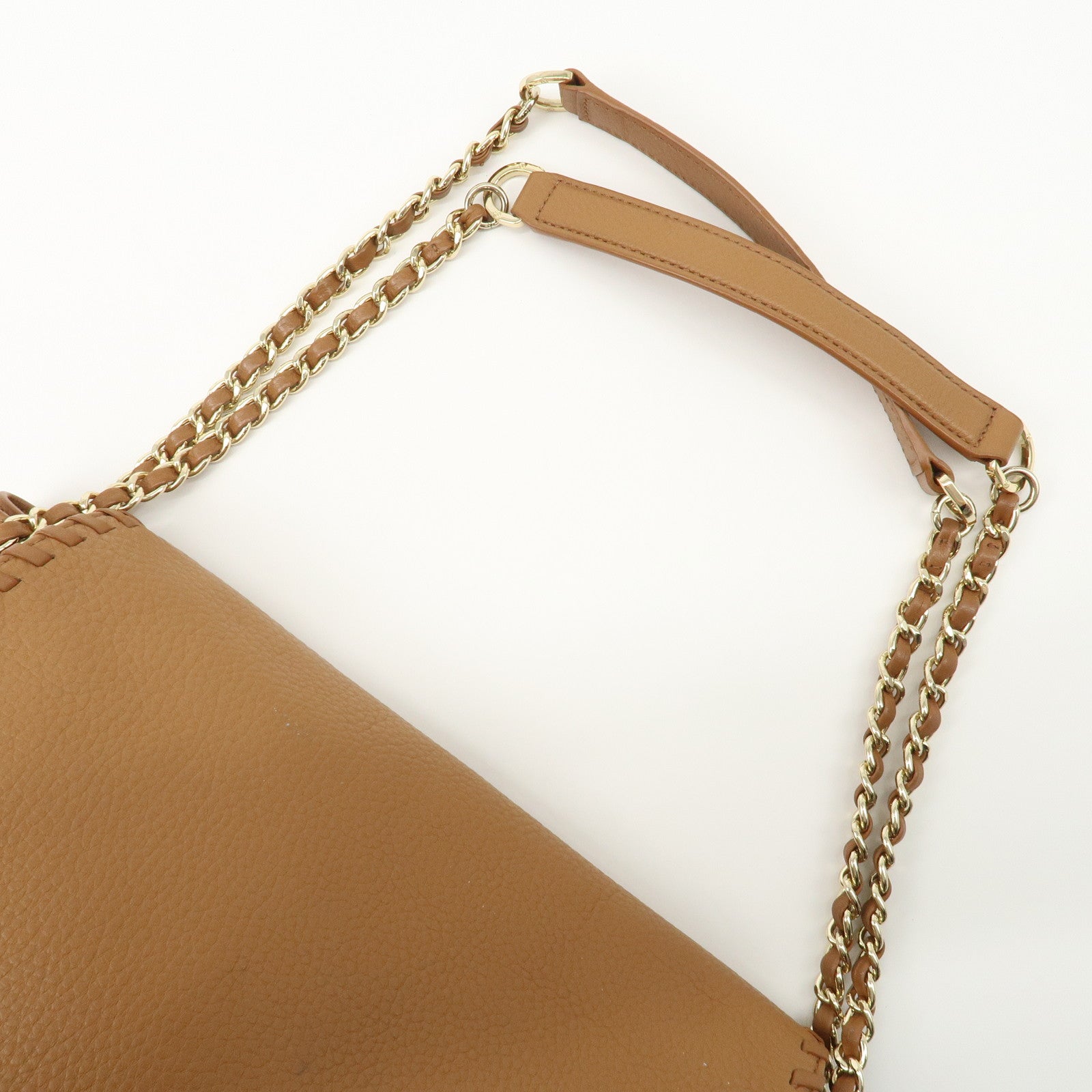 Tory Burch Leather Chain Shoulder Bag Light Brown Gold HDW Used