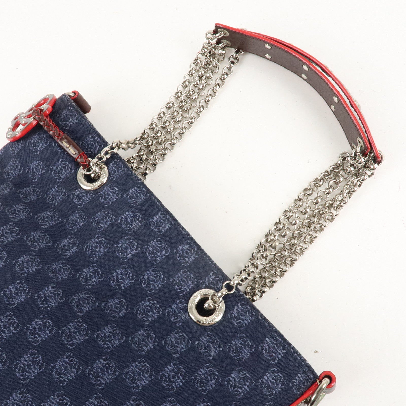 LOEWE Anagram Canvas Leather Chain Tote Bag Shoulder Bag Blue