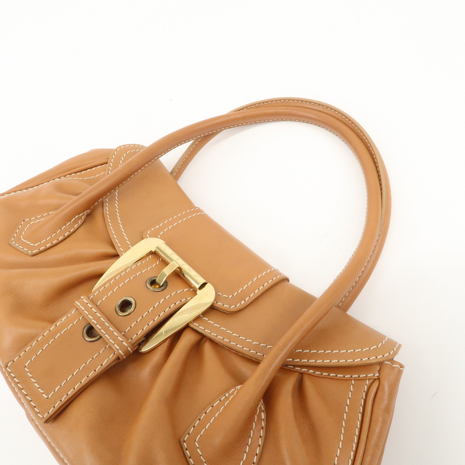 CELINE Leather Large Chouquette Shoulder Bag Light Brown Used