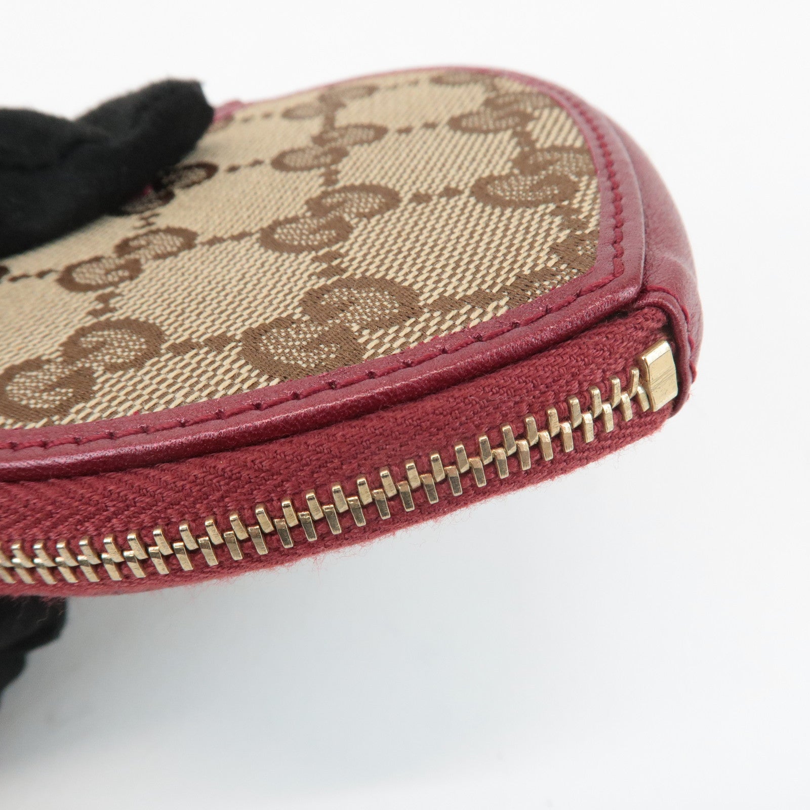 GUCCI GG Canvas Leather Heart Coin Purse Coin Case Red 152615